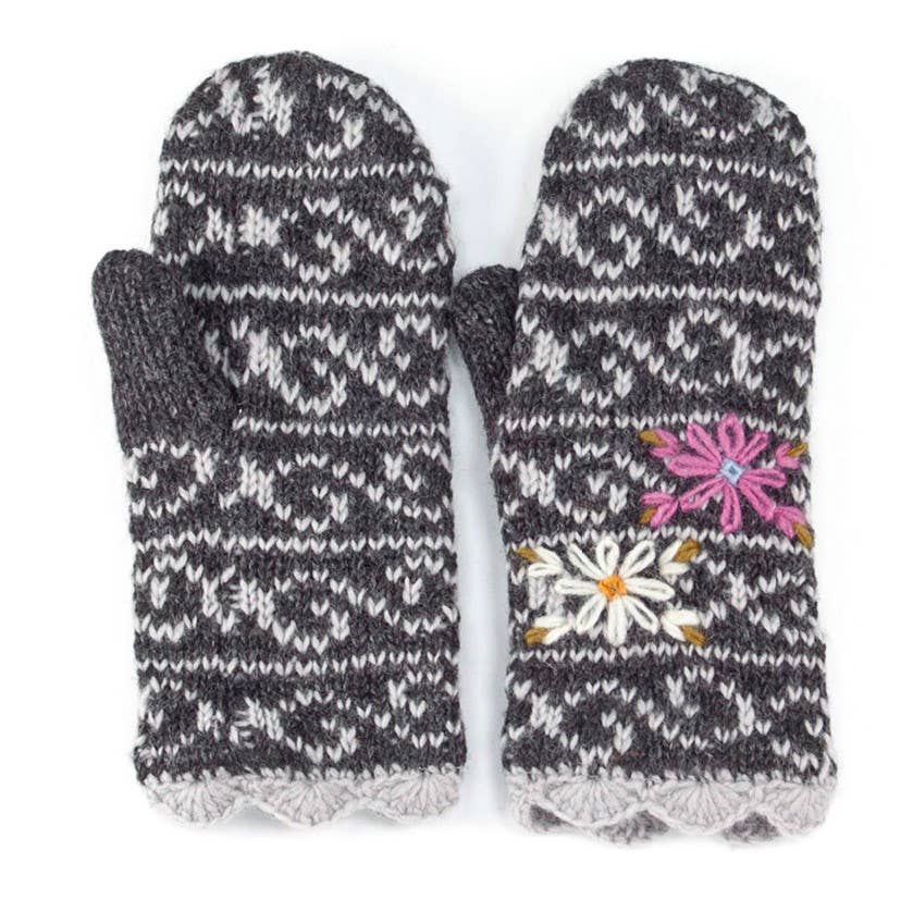 Ballad Mittens – Wool Knit with Embroidered Floral Detail