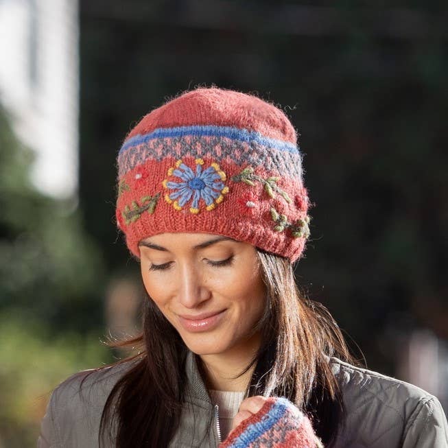 Abigail Hand Knit Wool Beanie Embroidered Hat