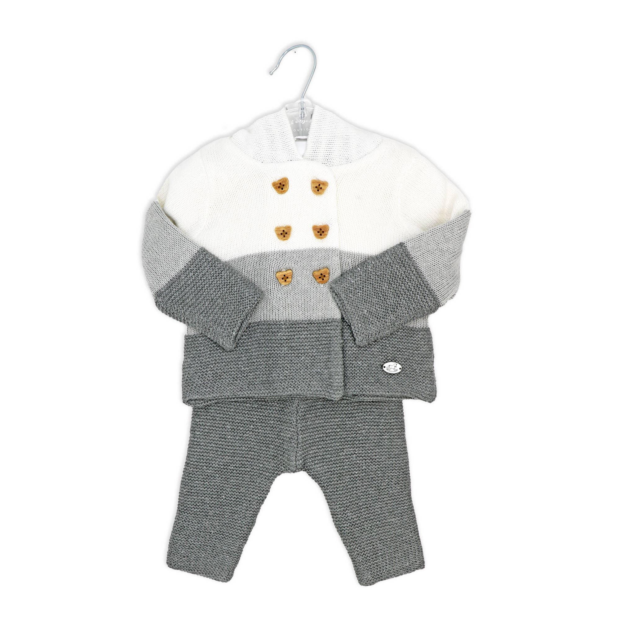 2pc Knitted Set: Hooded Jacket And Trouser Set: Grey Ombre