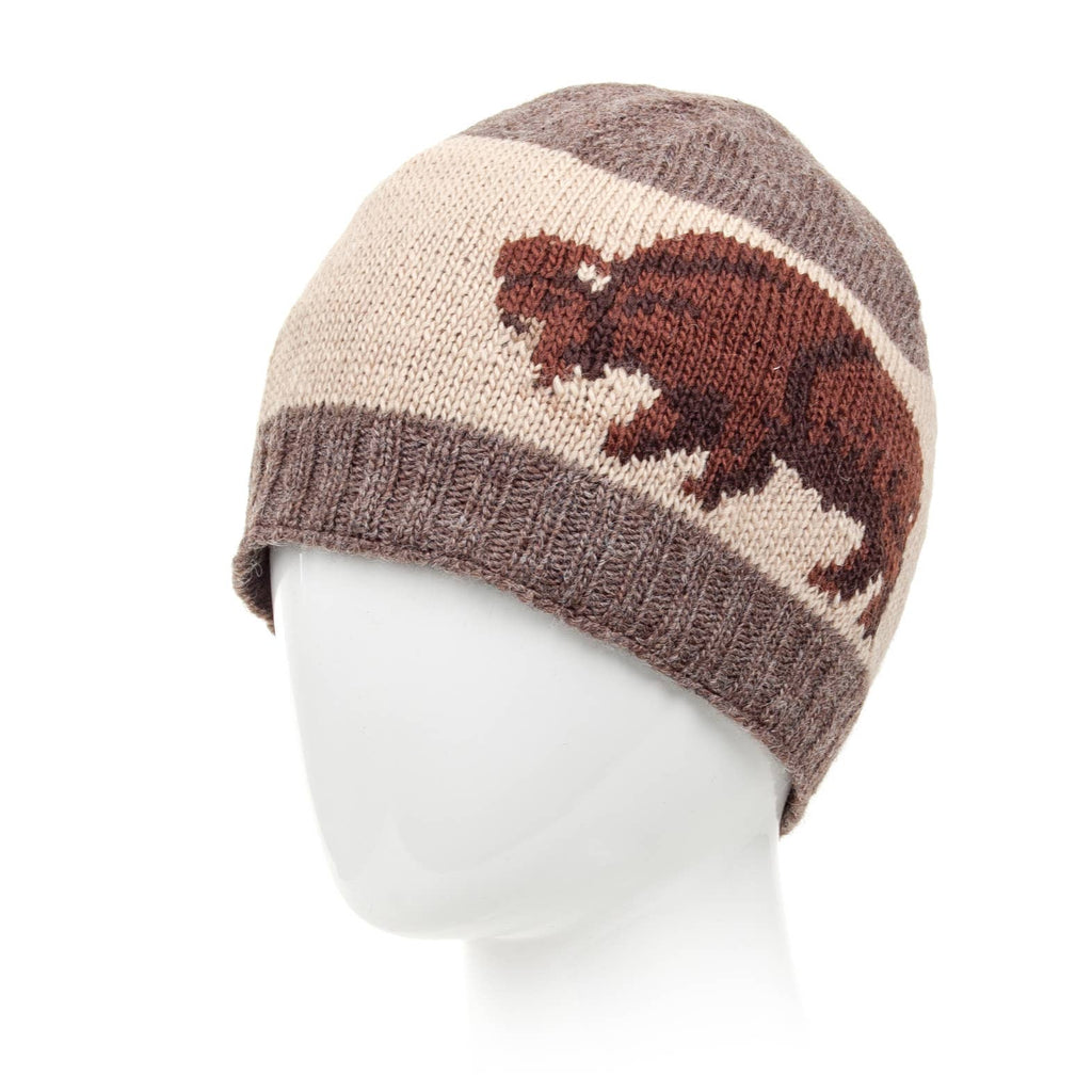 Buffalo Beanie Hat – Wool Knit with Bison Graphic