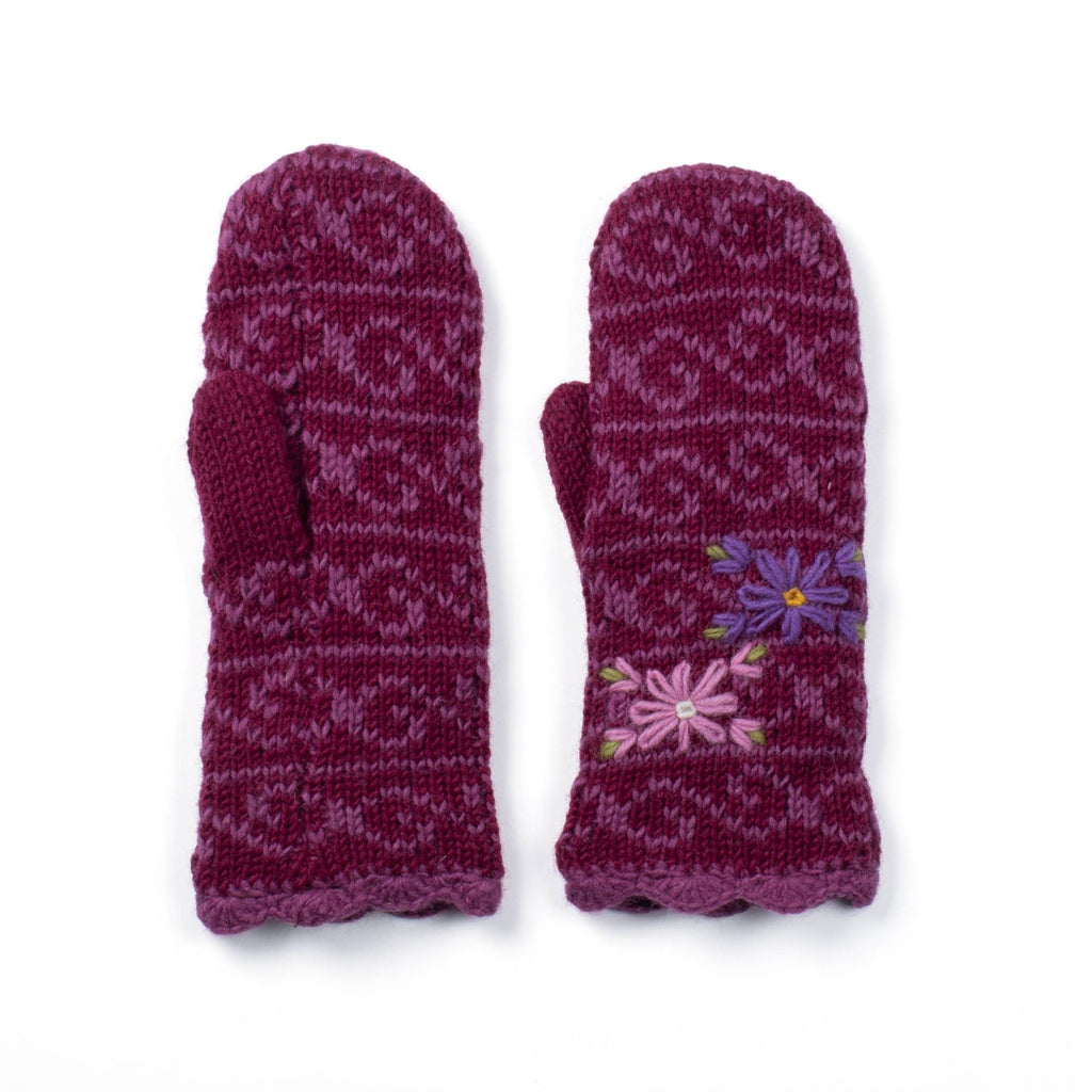 Ballad Mittens – Wool Knit with Embroidered Floral Detail