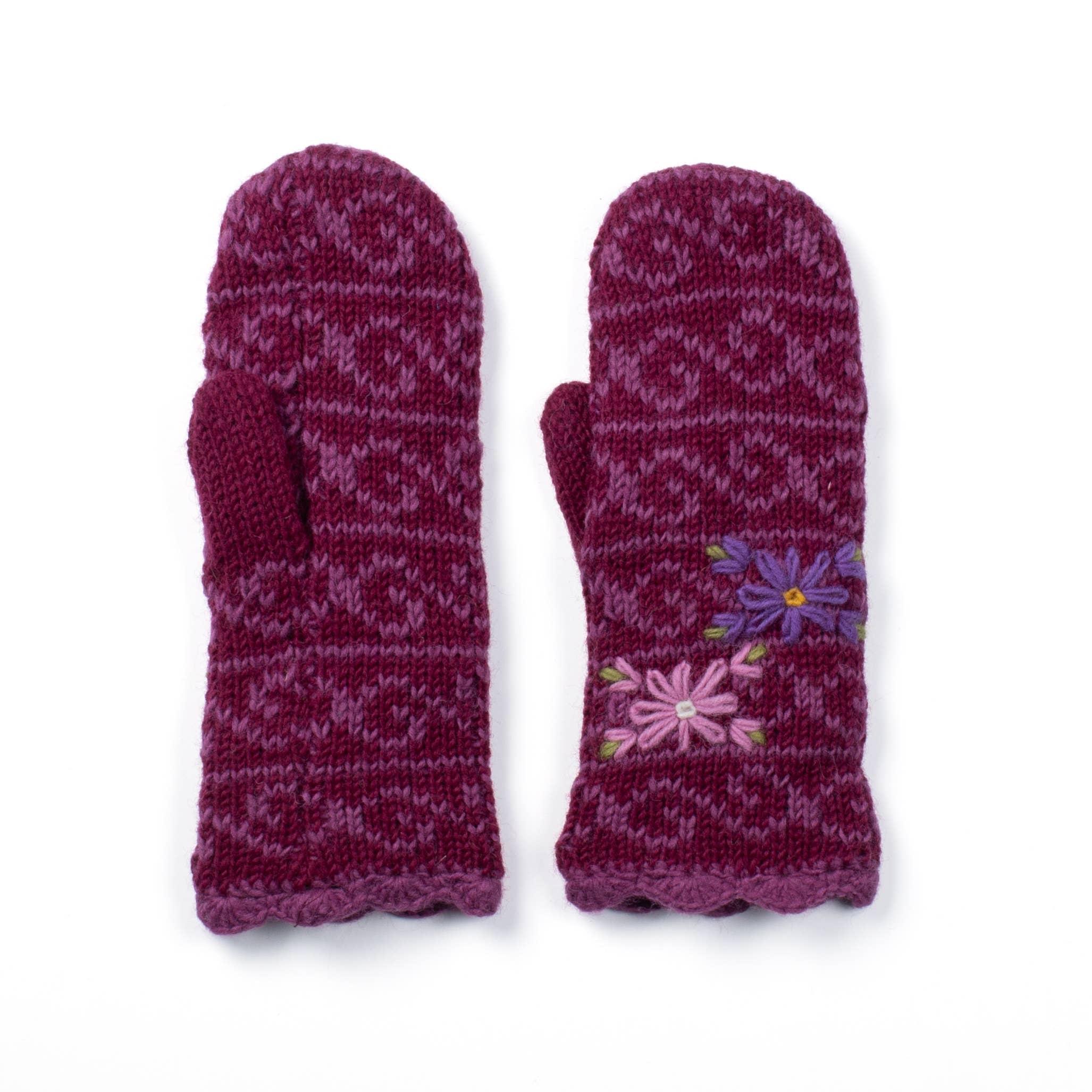 Ballad Mittens – Wool Knit with Embroidered Floral Detail