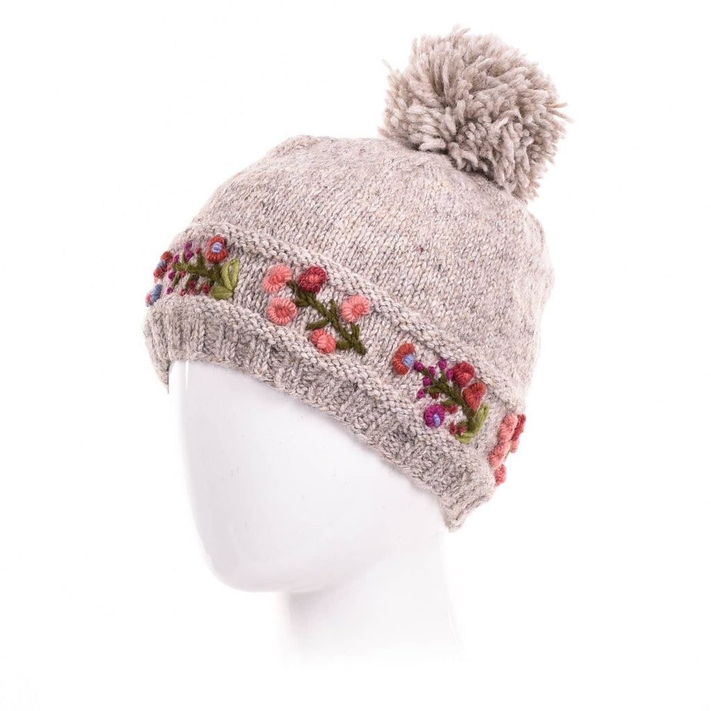 Mathilde Wool Winter Beanie Hat with Embroidered Band