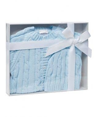 Blue Boxed Cardigan & Beanie Set