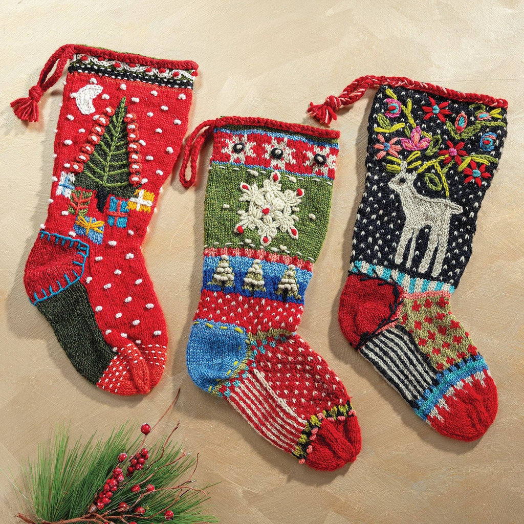 Reindeer Christmas Stocking – Embroidered Woodland Knit