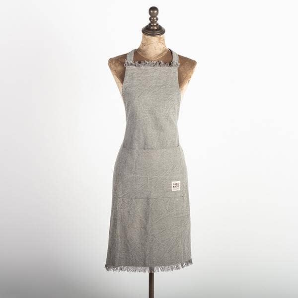 Stone Washed Apron With Fringes, Grey