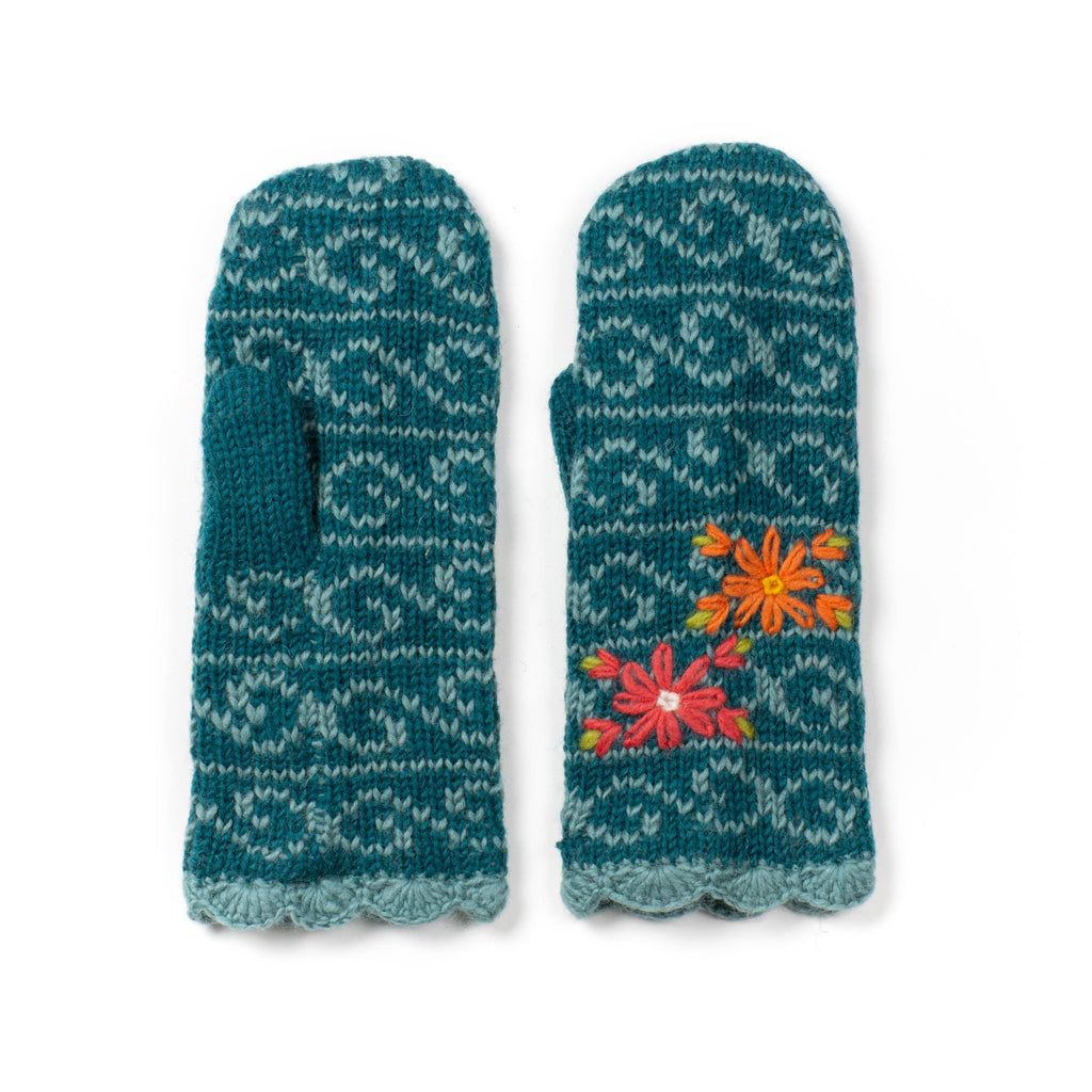 Ballad Mittens – Wool Knit with Embroidered Floral Detail