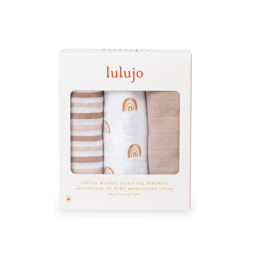 3-Pack Muslin Receiving Blankets – Rainbows