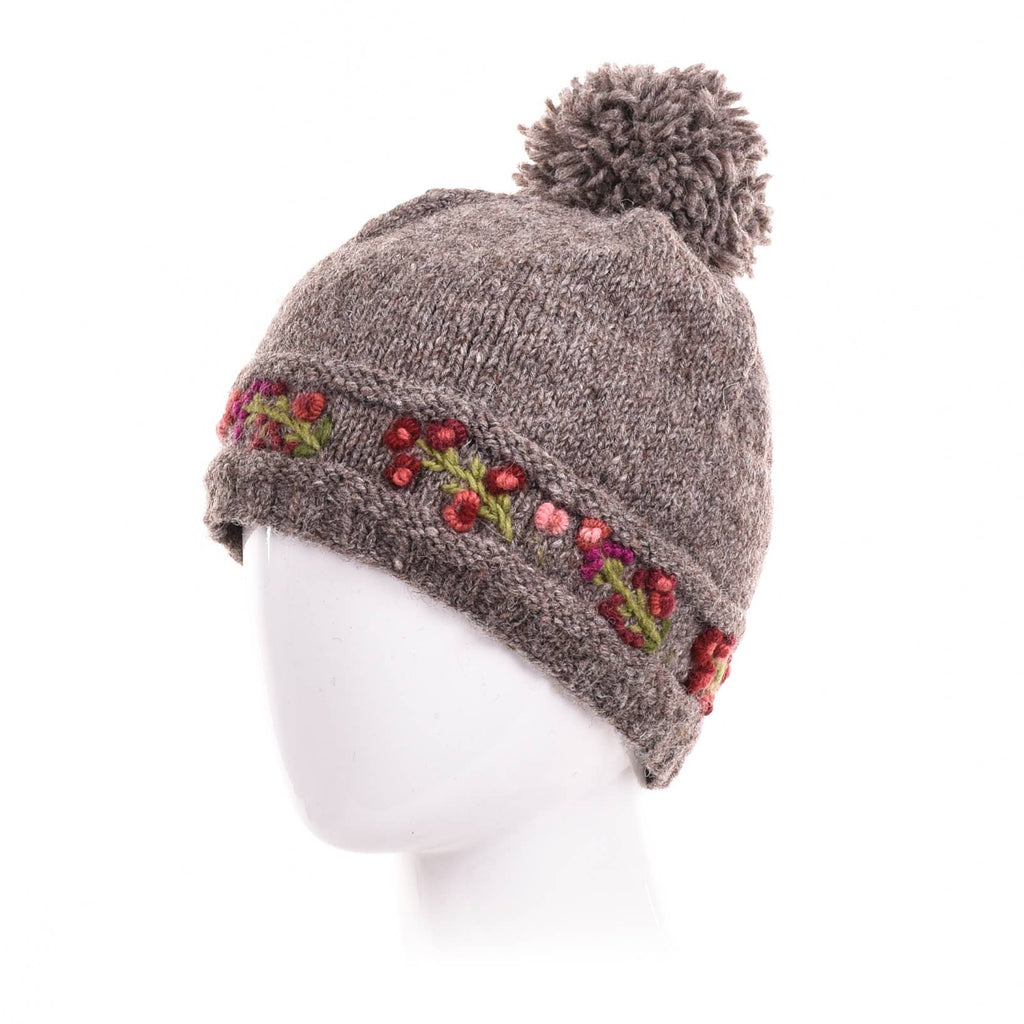 Mathilde Wool Winter Beanie Hat with Embroidered Band