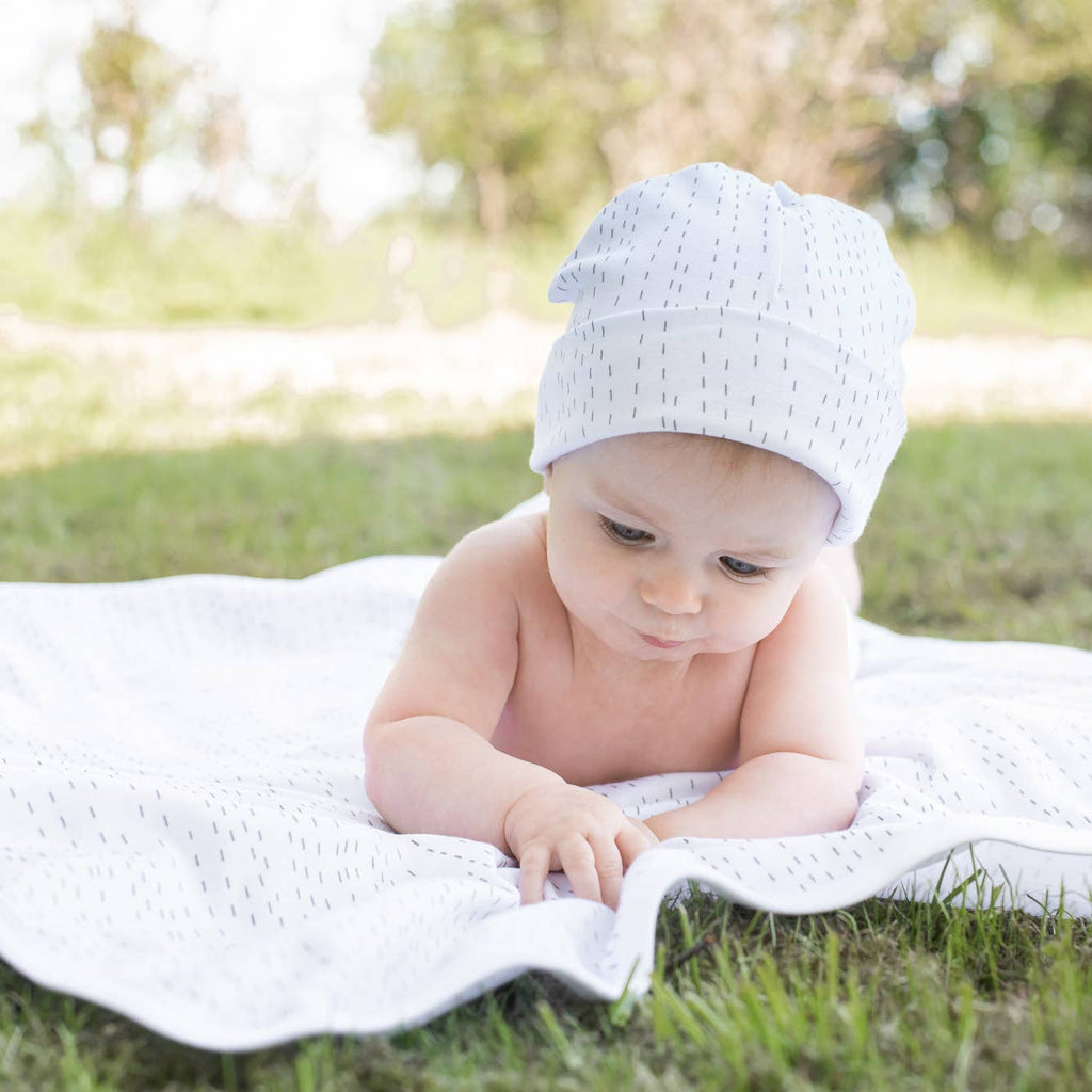 Organic Baby Hat White Line 3-6 Months