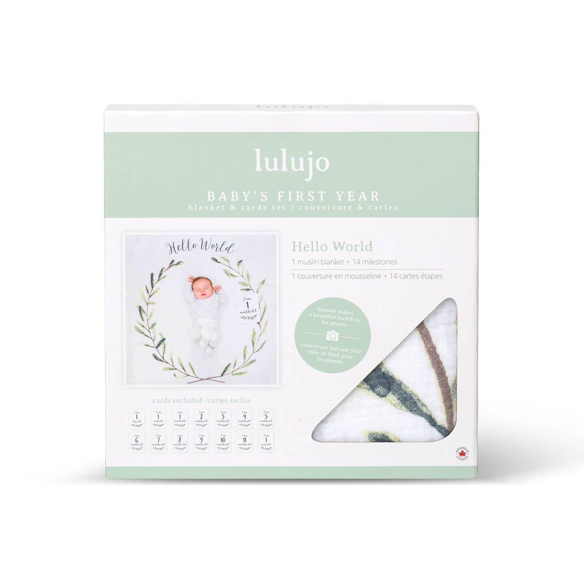 Baby’s 1st Year Swaddle & Milestone Card Gift Set- Hello!