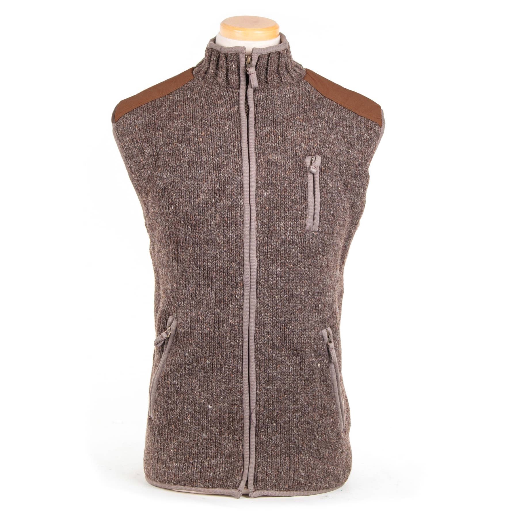 Yale Wool Zip Vest with Faux Suede Shoulder Patches