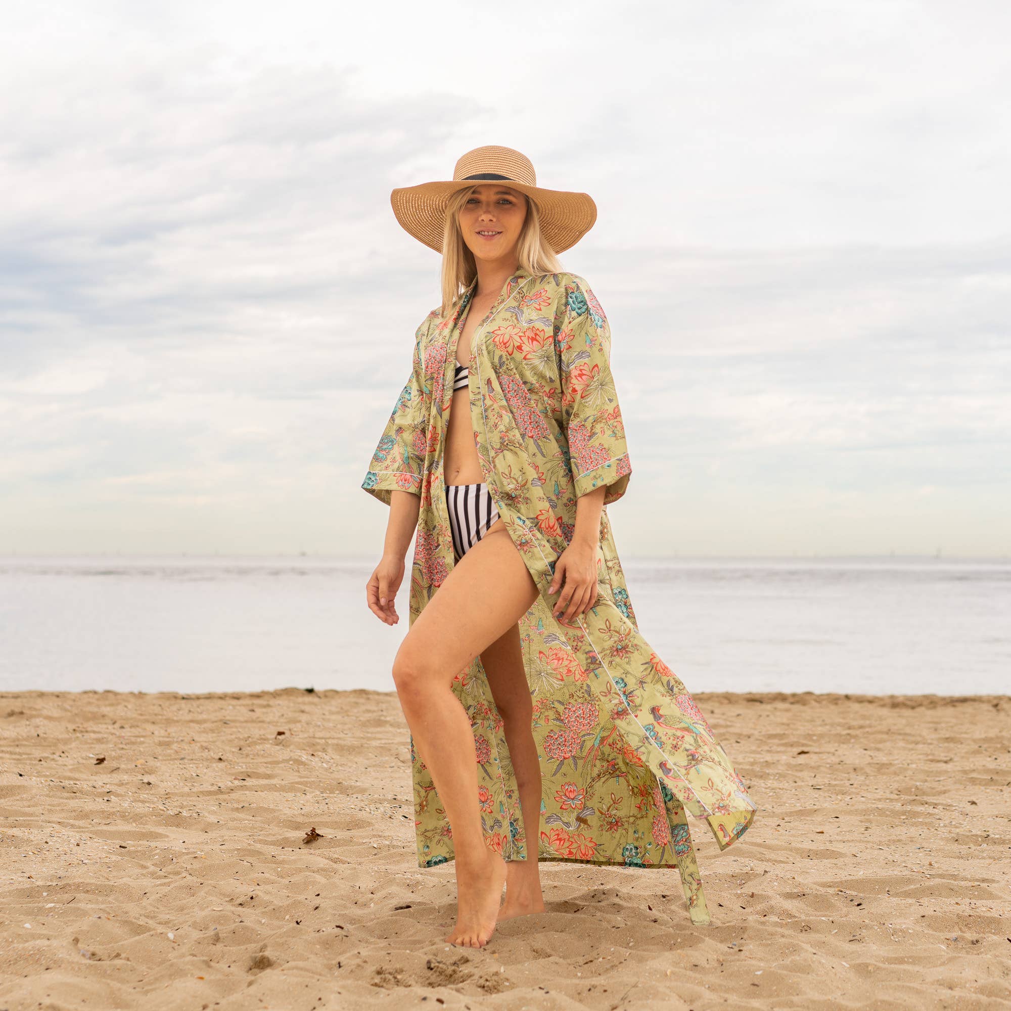 Cotton Kimono Robe - GREEN PEACOCK