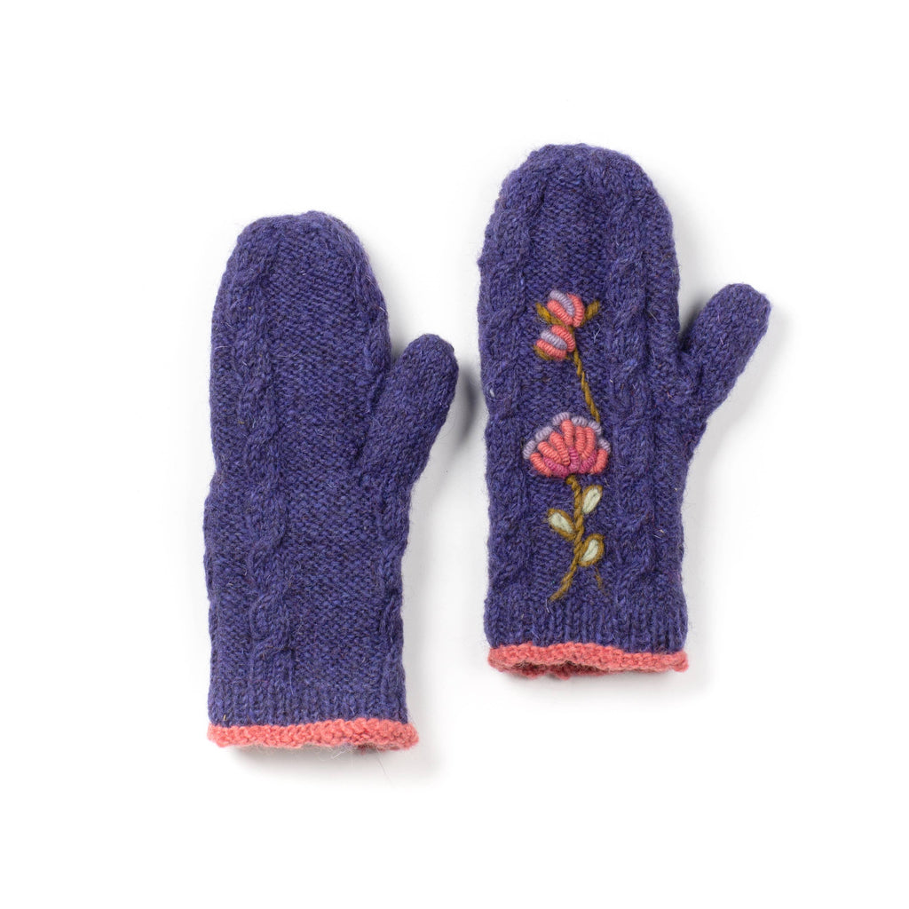 Blooms Mittens – Wool Knit with Embroidered Floral Accent