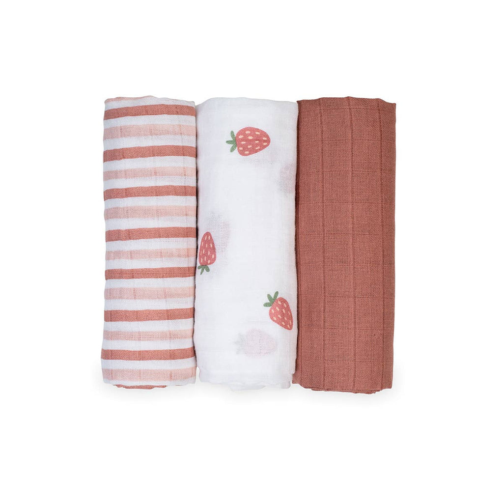 3-Pack Muslin Receiving Blankets – Strawberries