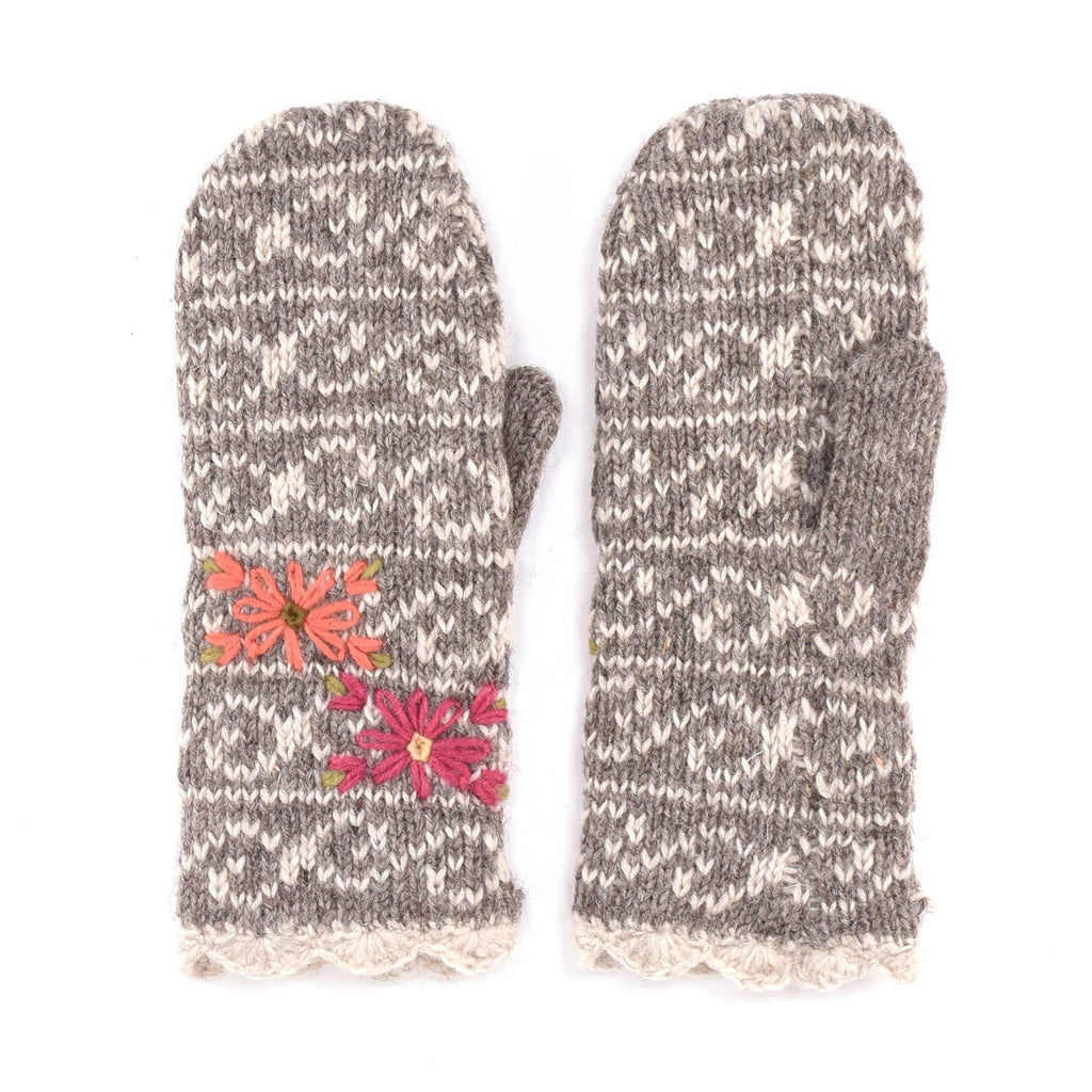 Ballad Mittens – Wool Knit with Embroidered Floral Detail