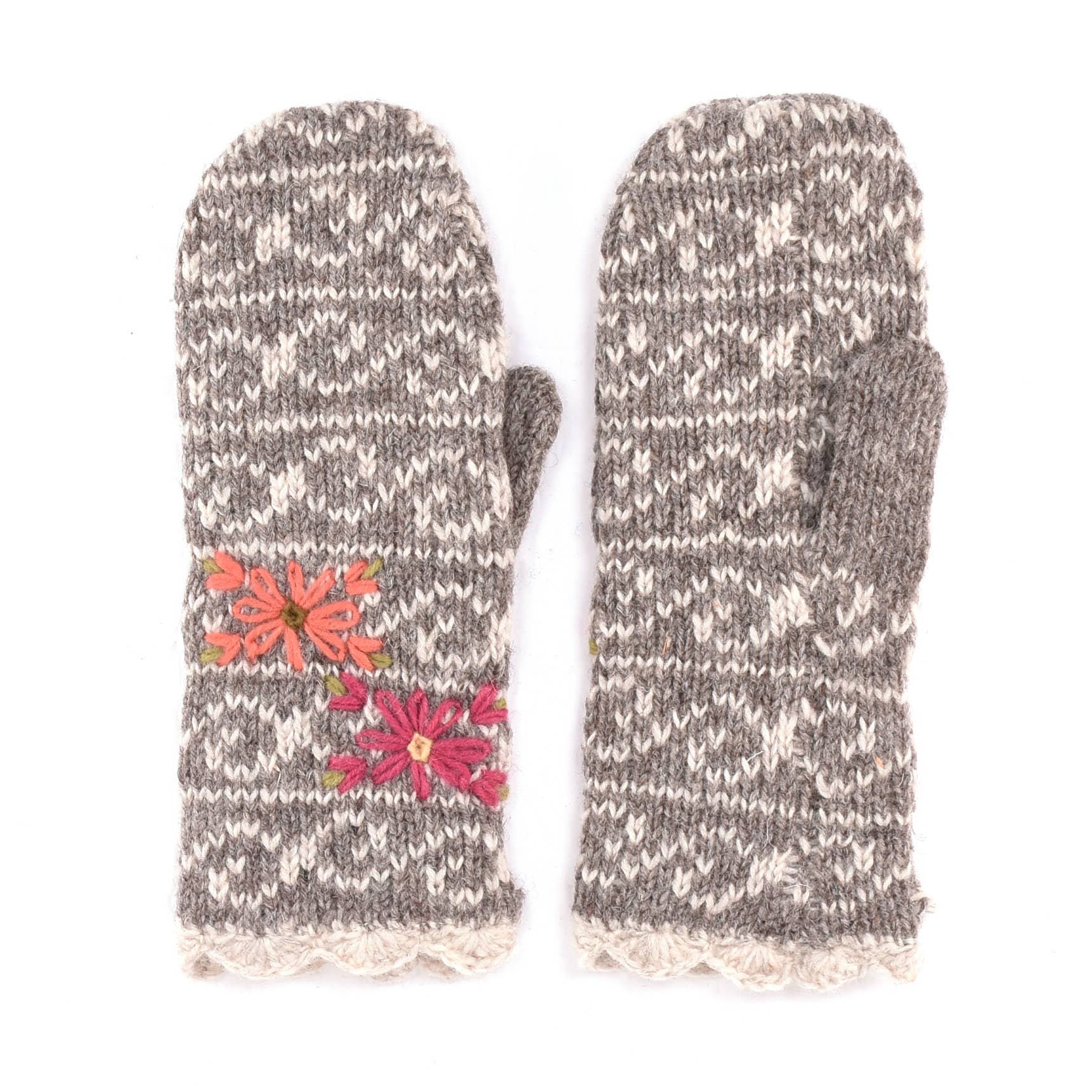 Ballad Mittens – Wool Knit with Embroidered Floral Detail