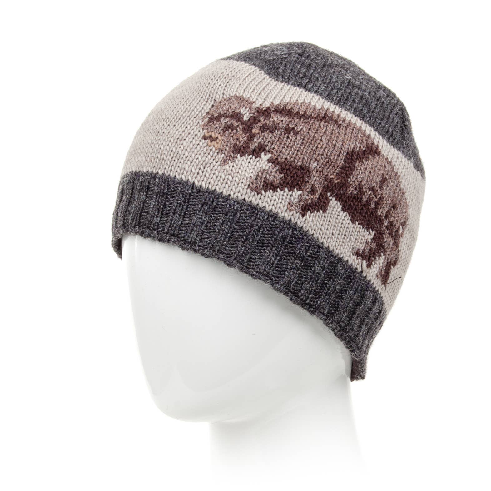 Buffalo Beanie Hat – Wool Knit with Bison Graphic