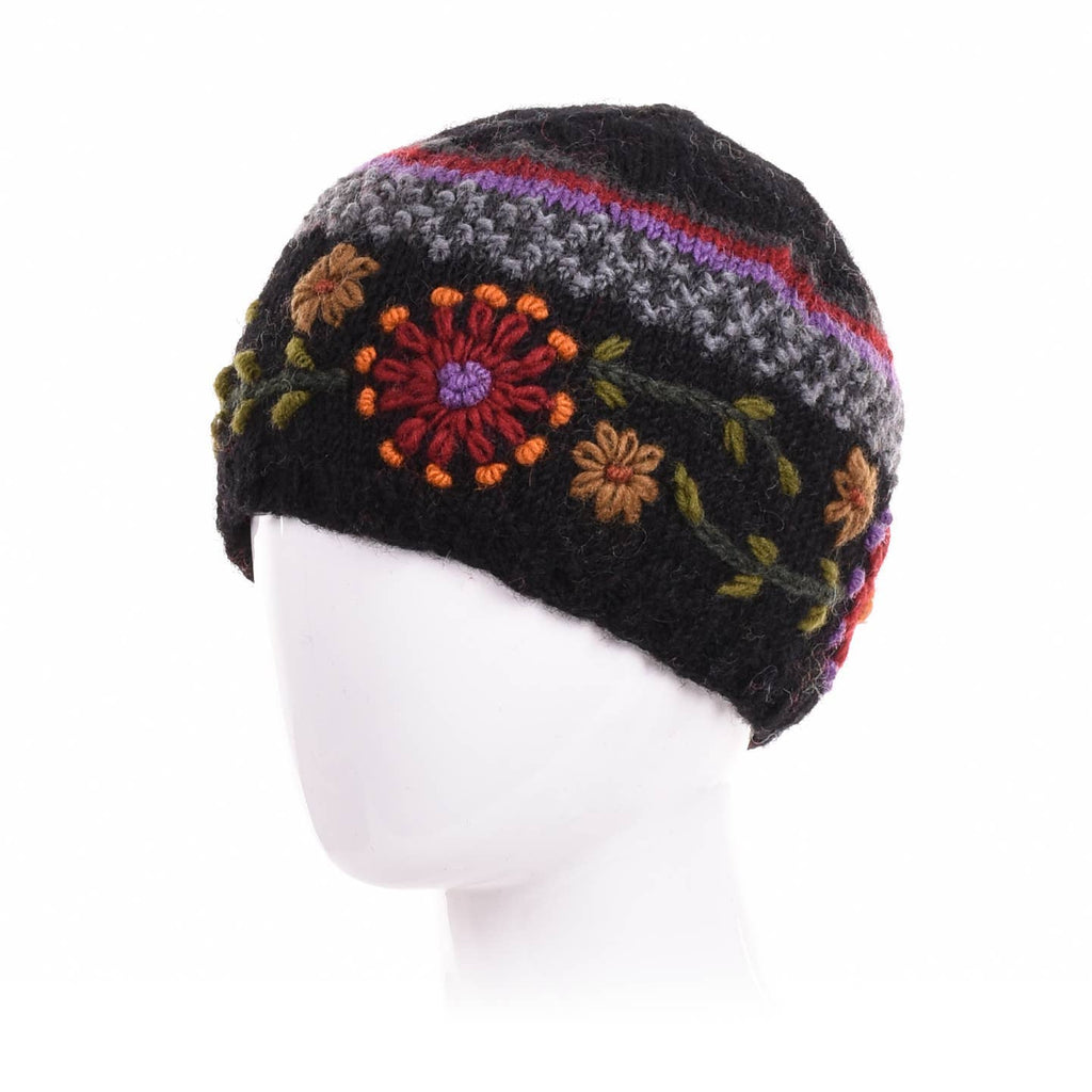 Abigail Hand Knit Wool Beanie Embroidered Hat