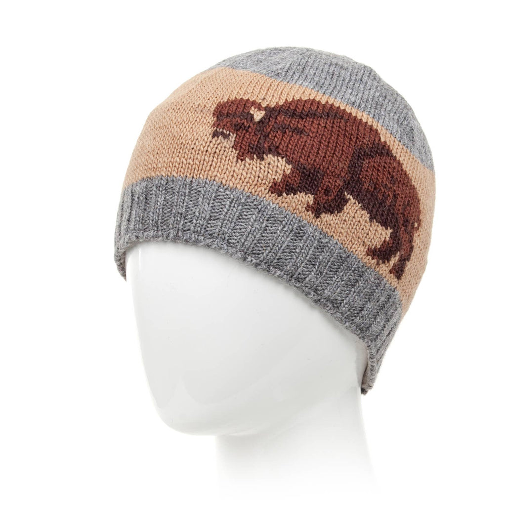 Buffalo Beanie Hat – Wool Knit with Bison Graphic