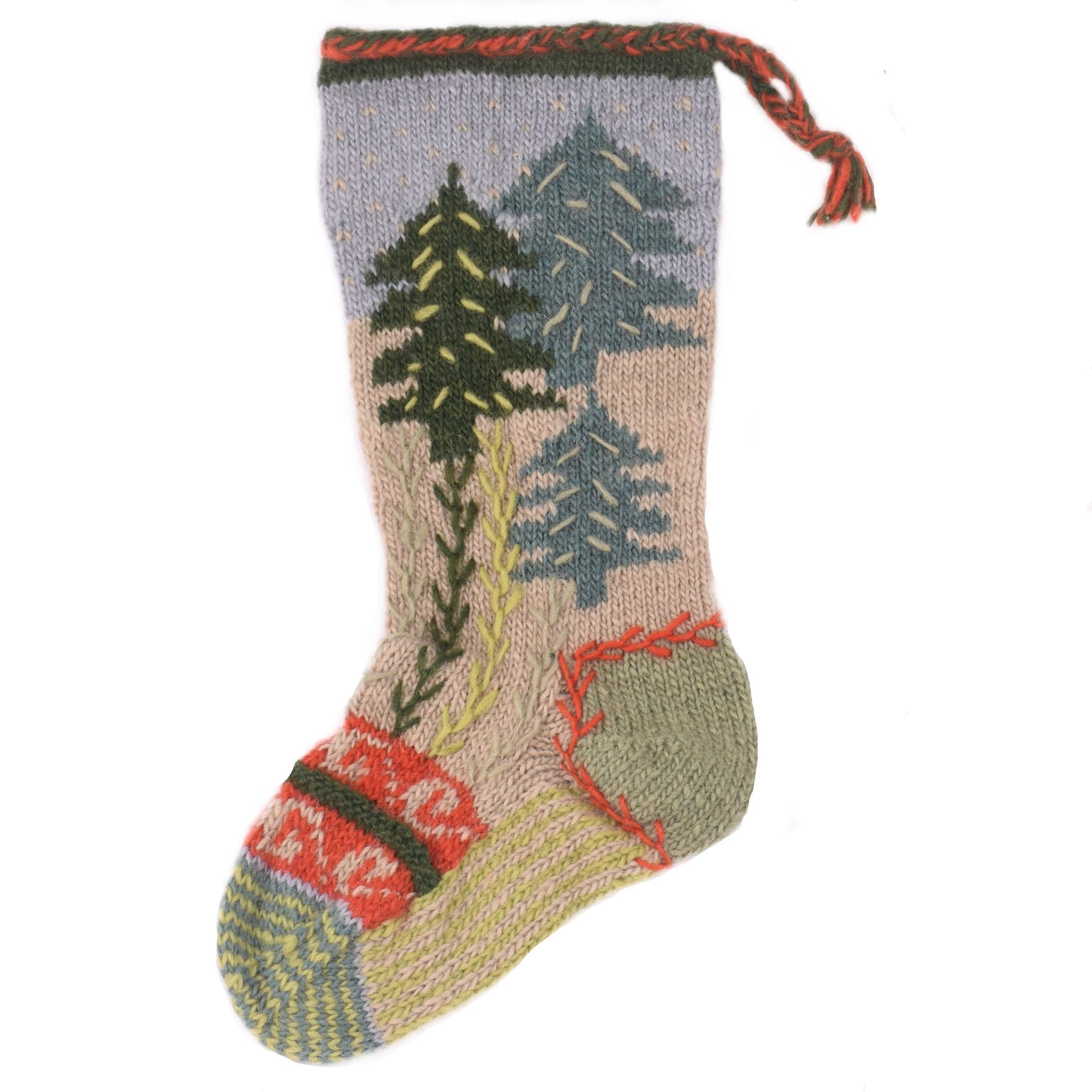 Pine Forest Christmas Stocking – Embroidered Tree Knit