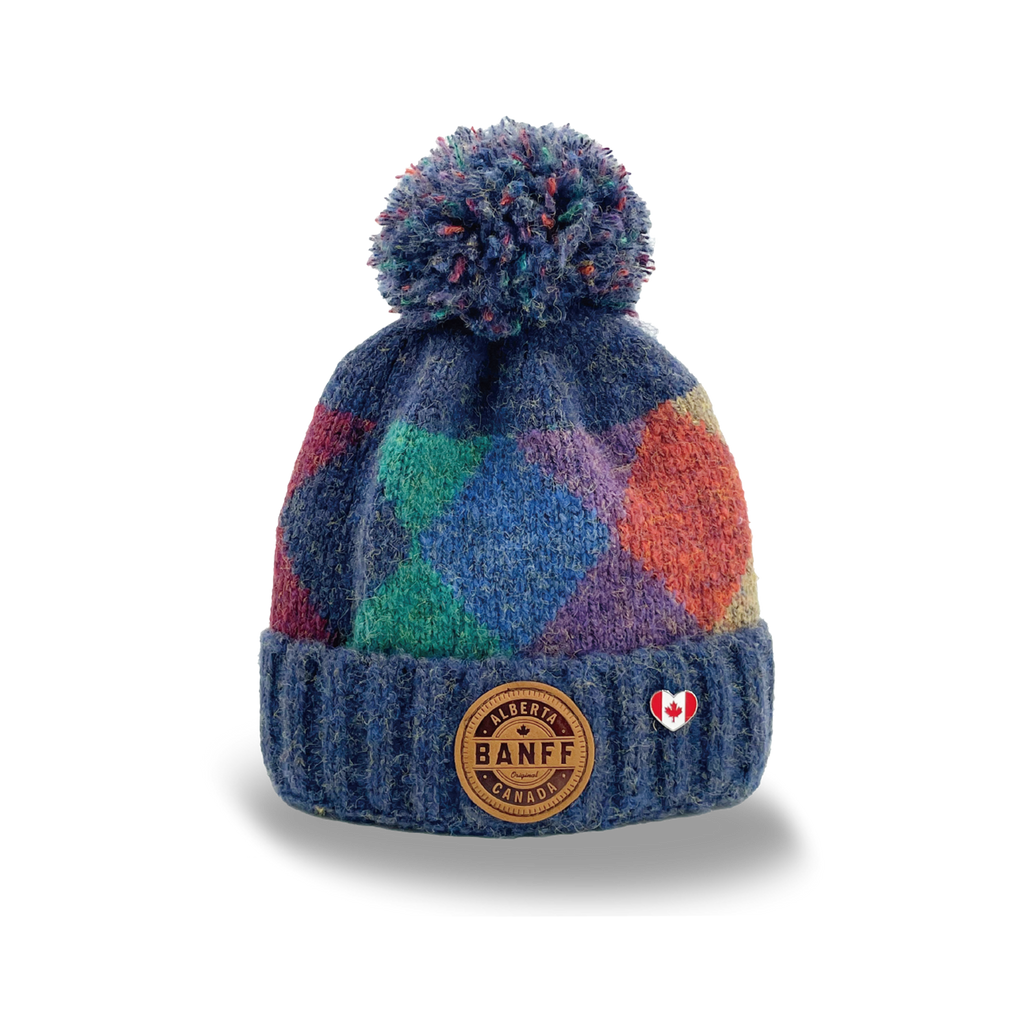 Banff Canada Pom Pom Knit Toque – Vintage Argyle Winter Beanie Hat for Outdoor Adventure