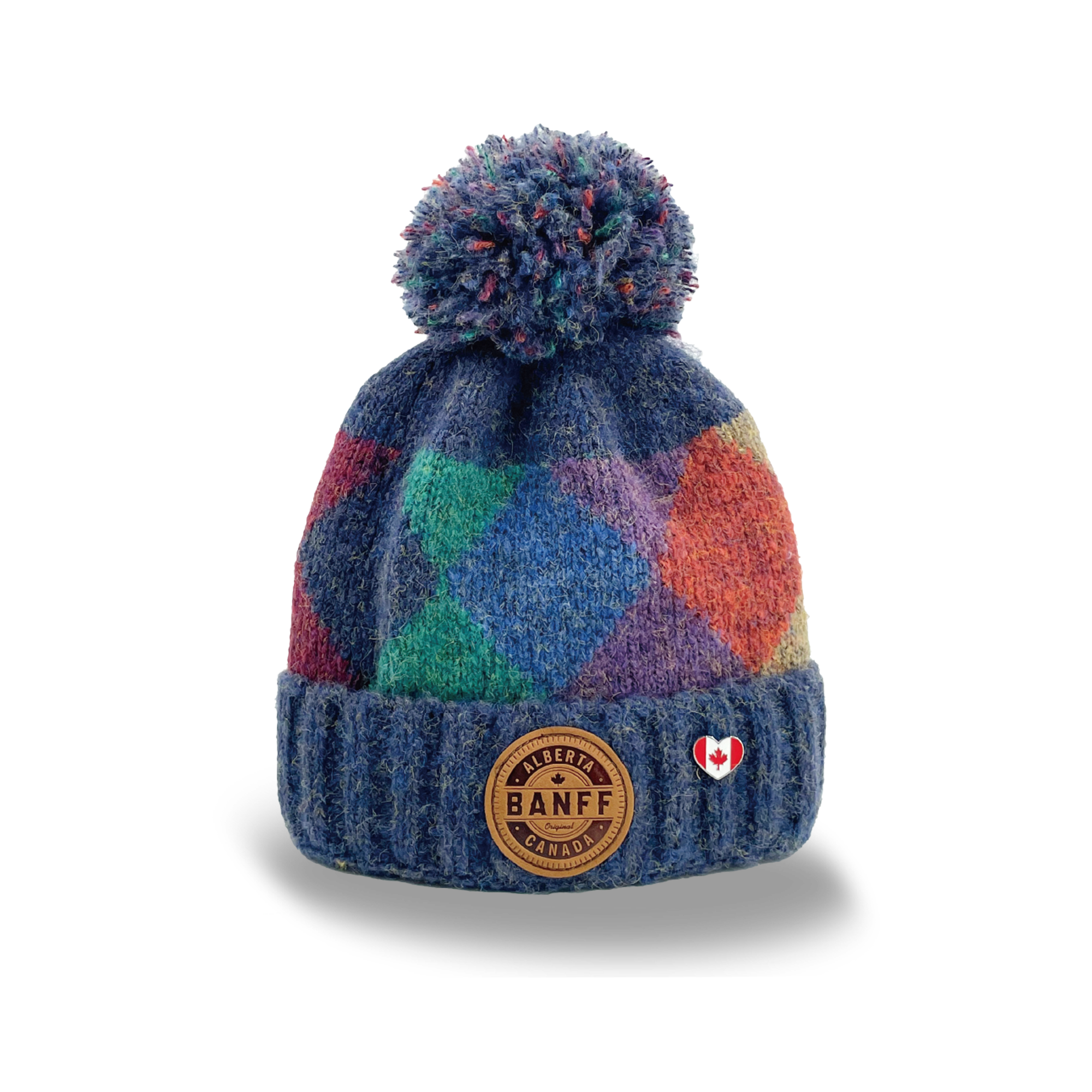 Banff Canada Pom Pom Knit Toque – Vintage Argyle Winter Beanie Hat for Outdoor Adventure