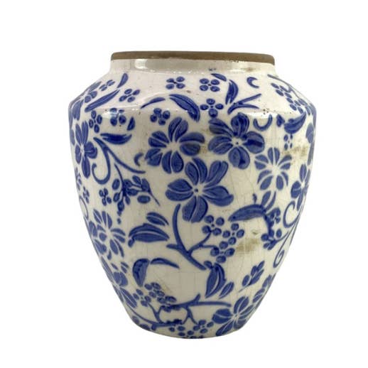 Ceramic Vase, Blue Flowers