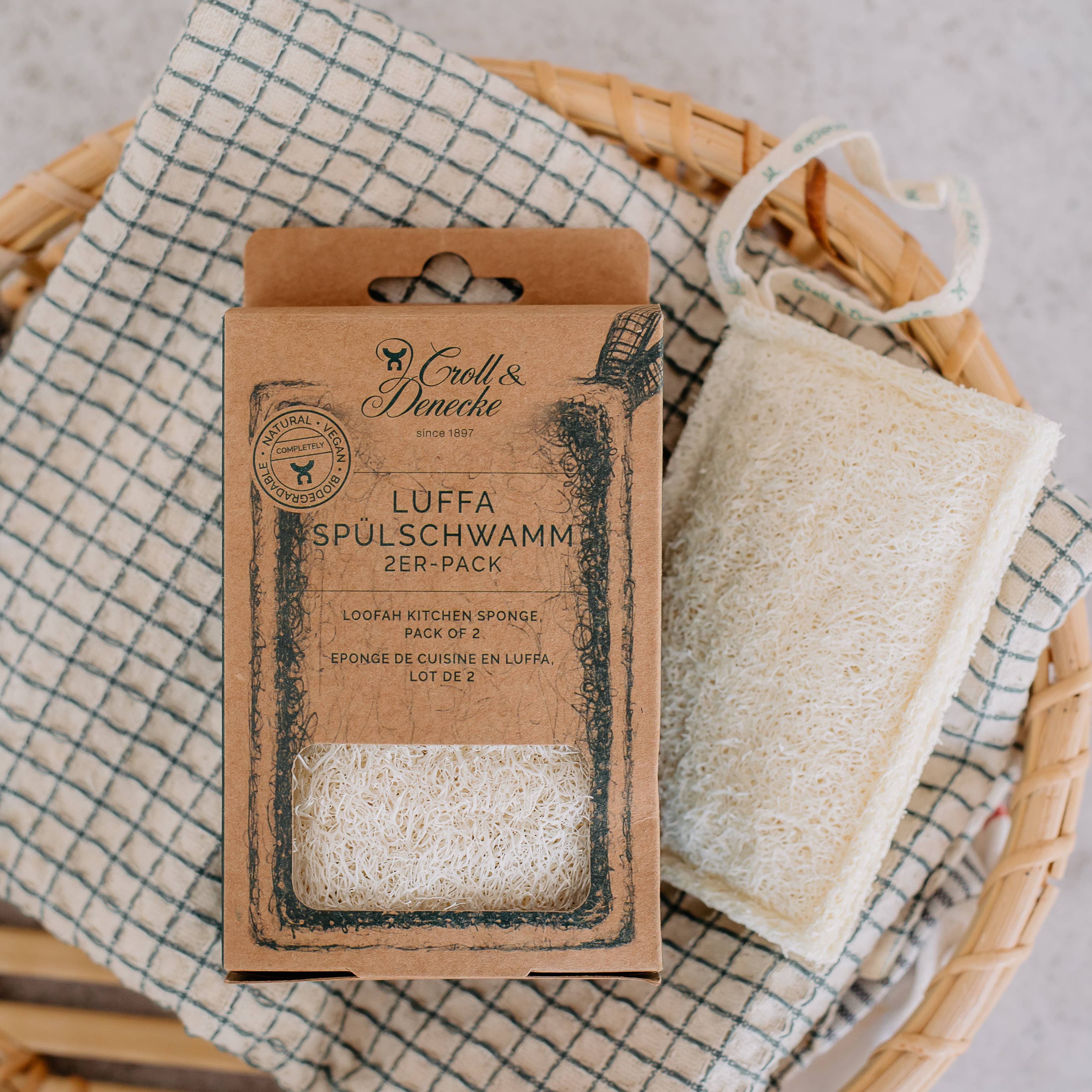 Loofah Dish Sponge Washing Cleaning, 2-Piece Set Kitchen Eco