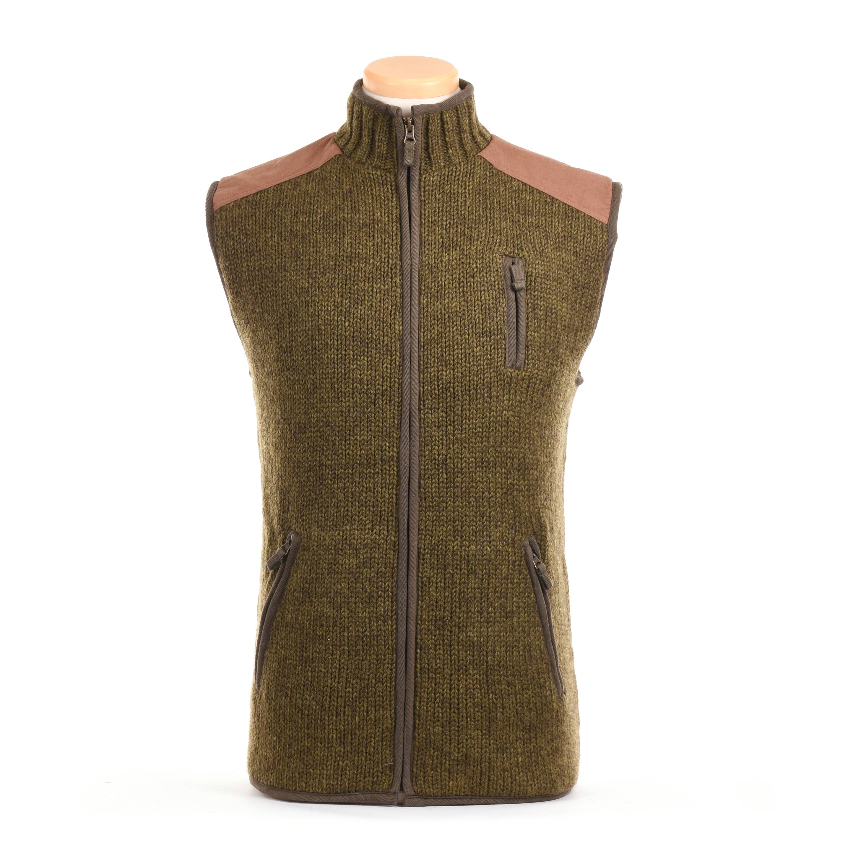 Yale Wool Zip Vest with Faux Suede Shoulder Patches