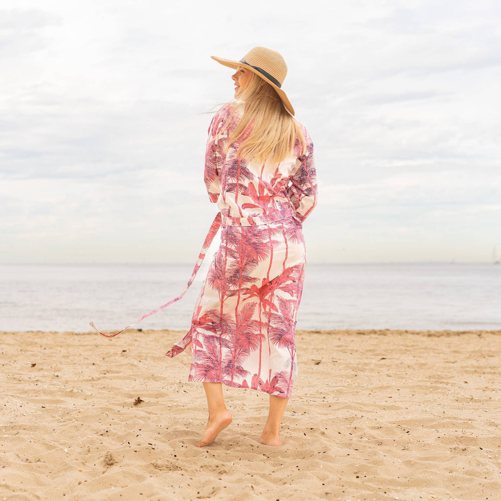 Cotton Kimono Robe - PINK PALM