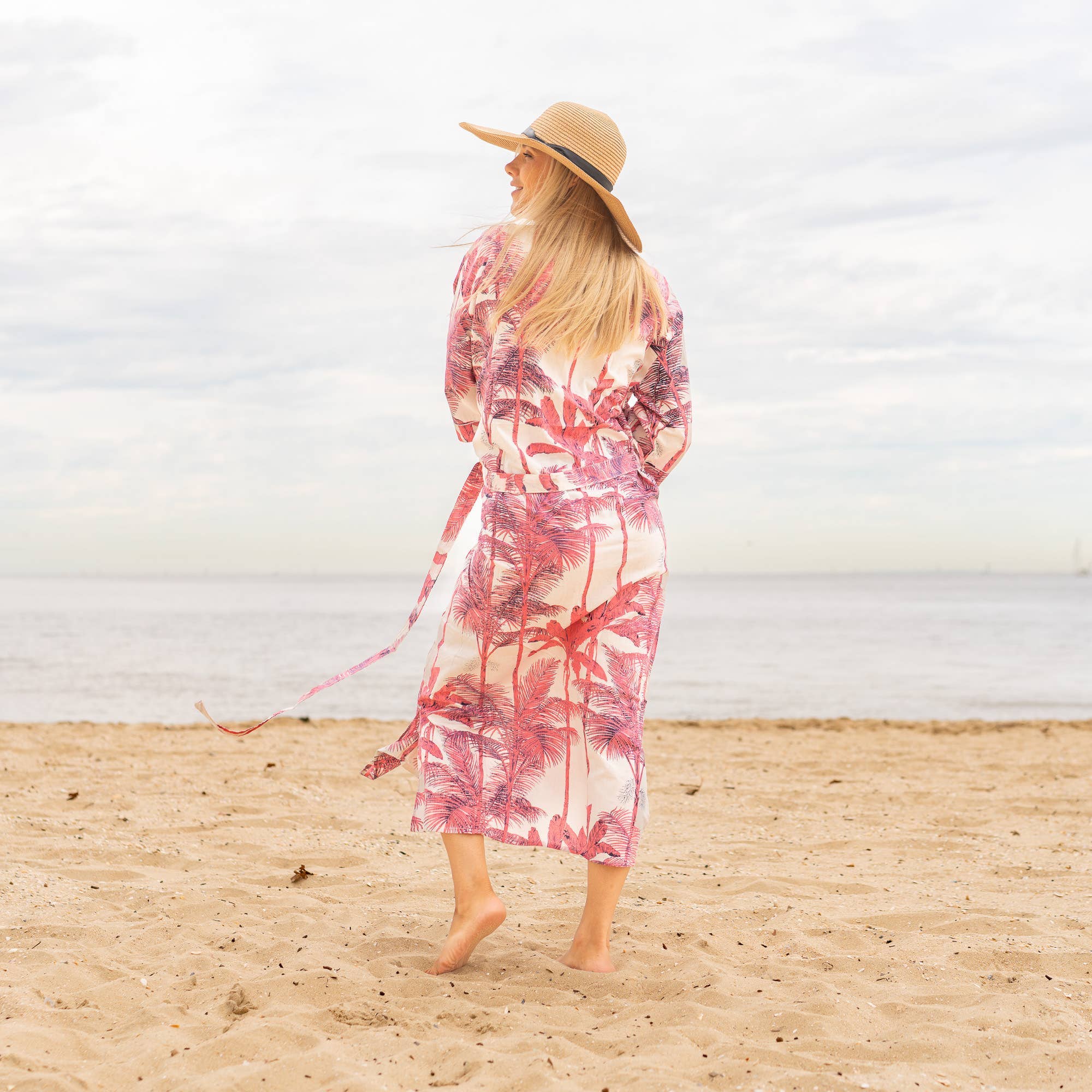 Cotton Kimono Robe - PINK PALM