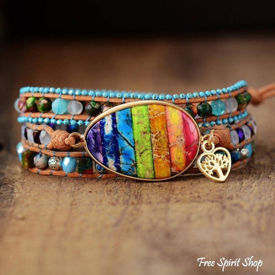 Mixed Stones & Rainbow Chakra Wrap Bracelet