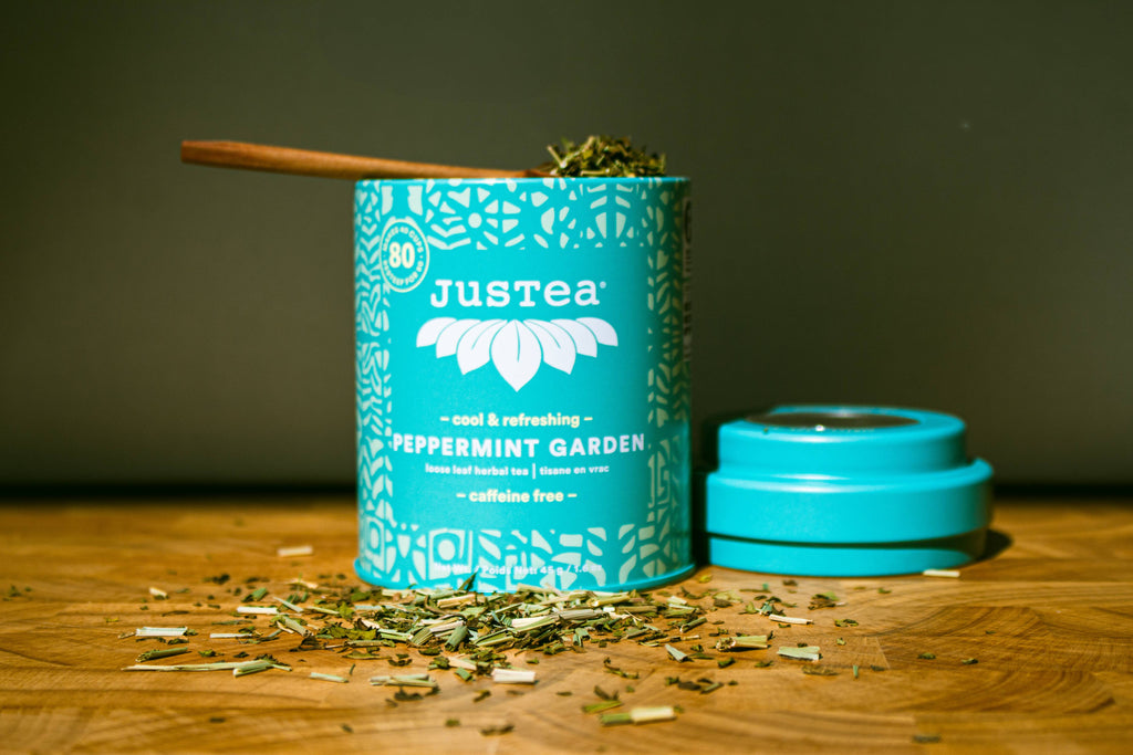 Peppermint Garden Tin & Spoon- Organic Fair-Trade Herbal Tea