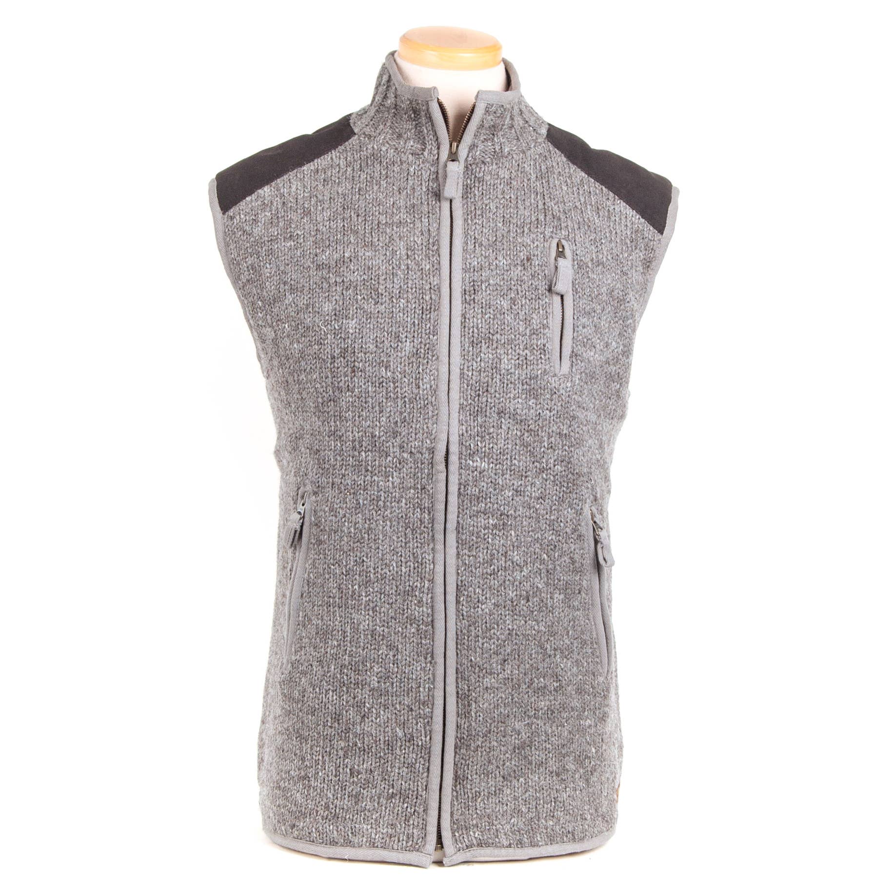 Yale Wool Zip Vest with Faux Suede Shoulder Patches