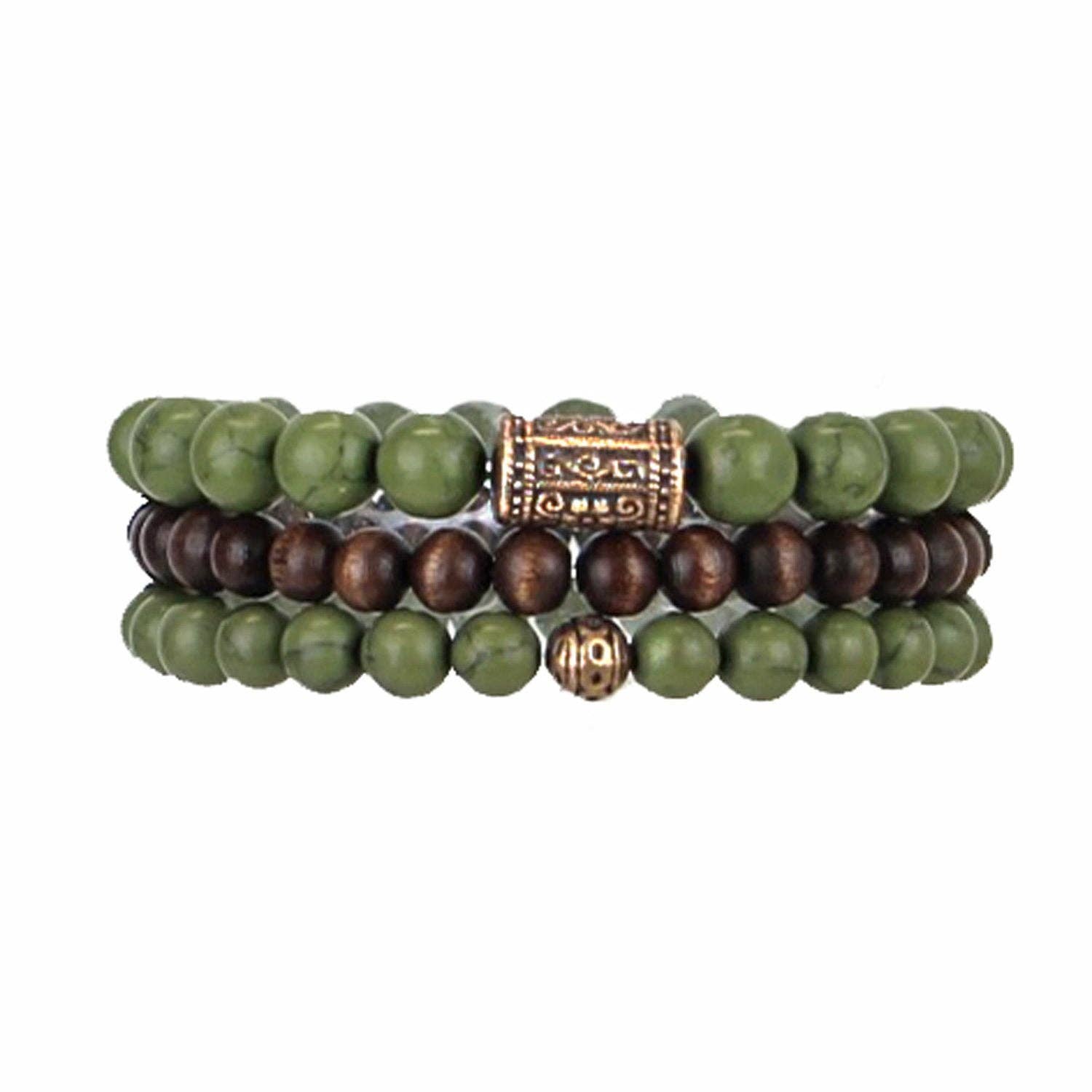 Men's Bracelets Set of 3 in Green Tones