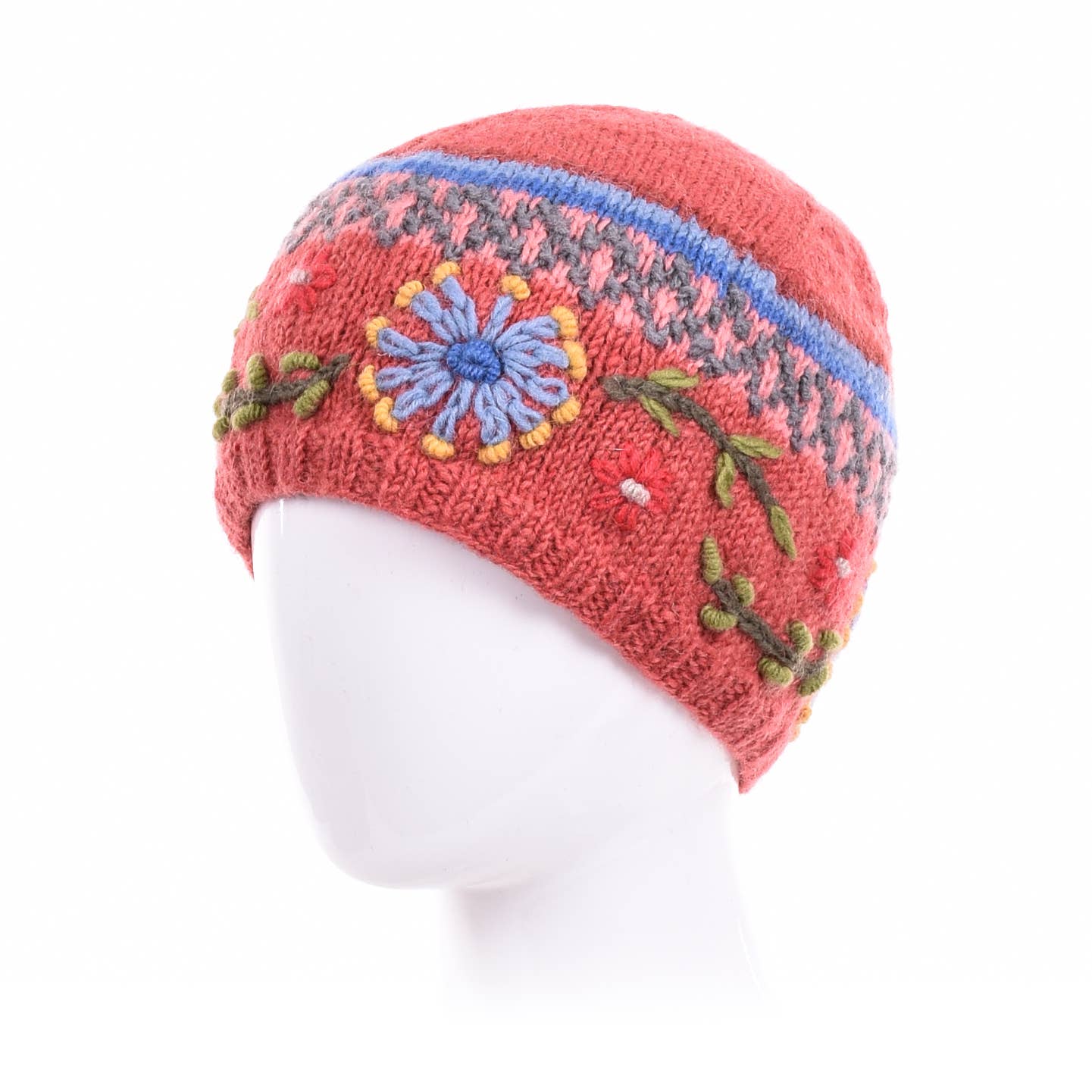 Abigail Hand Knit Wool Beanie Embroidered Hat