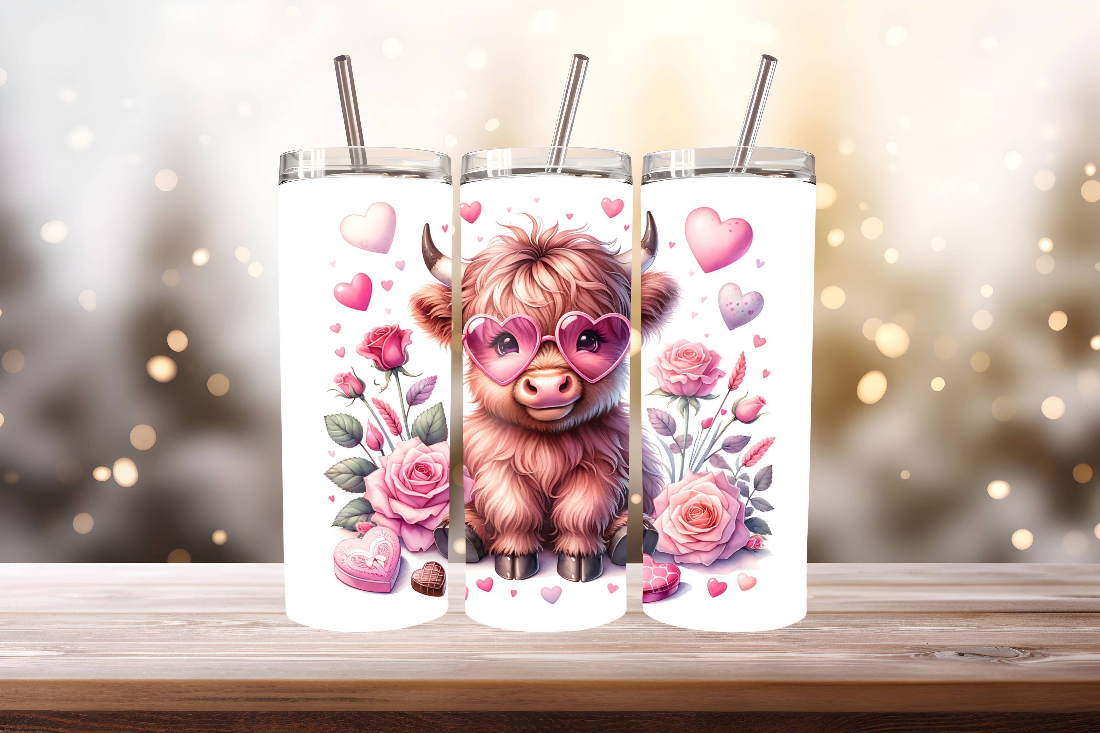 Highland Cow Valentine Tumbler, 20 oz. Stainless Steel
