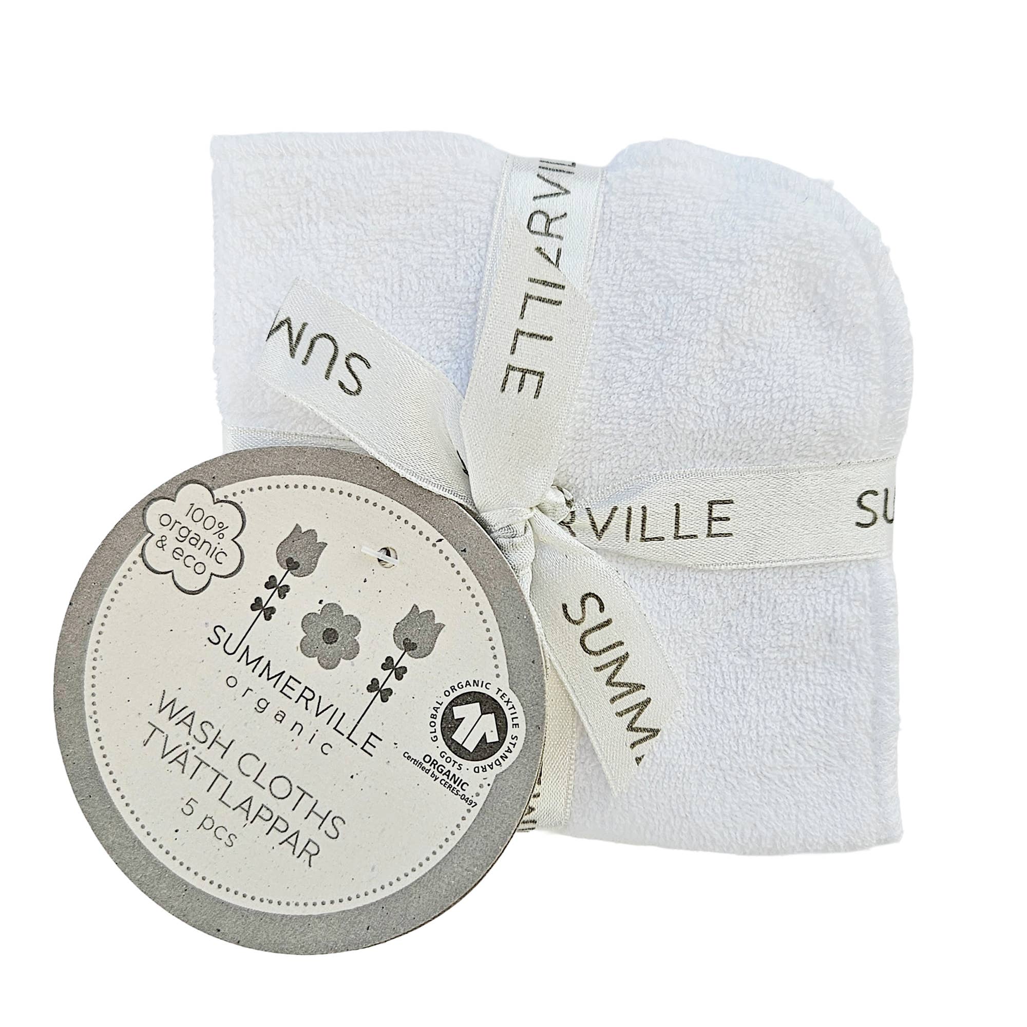 Organic Baby Wash Cloths White 5-pack