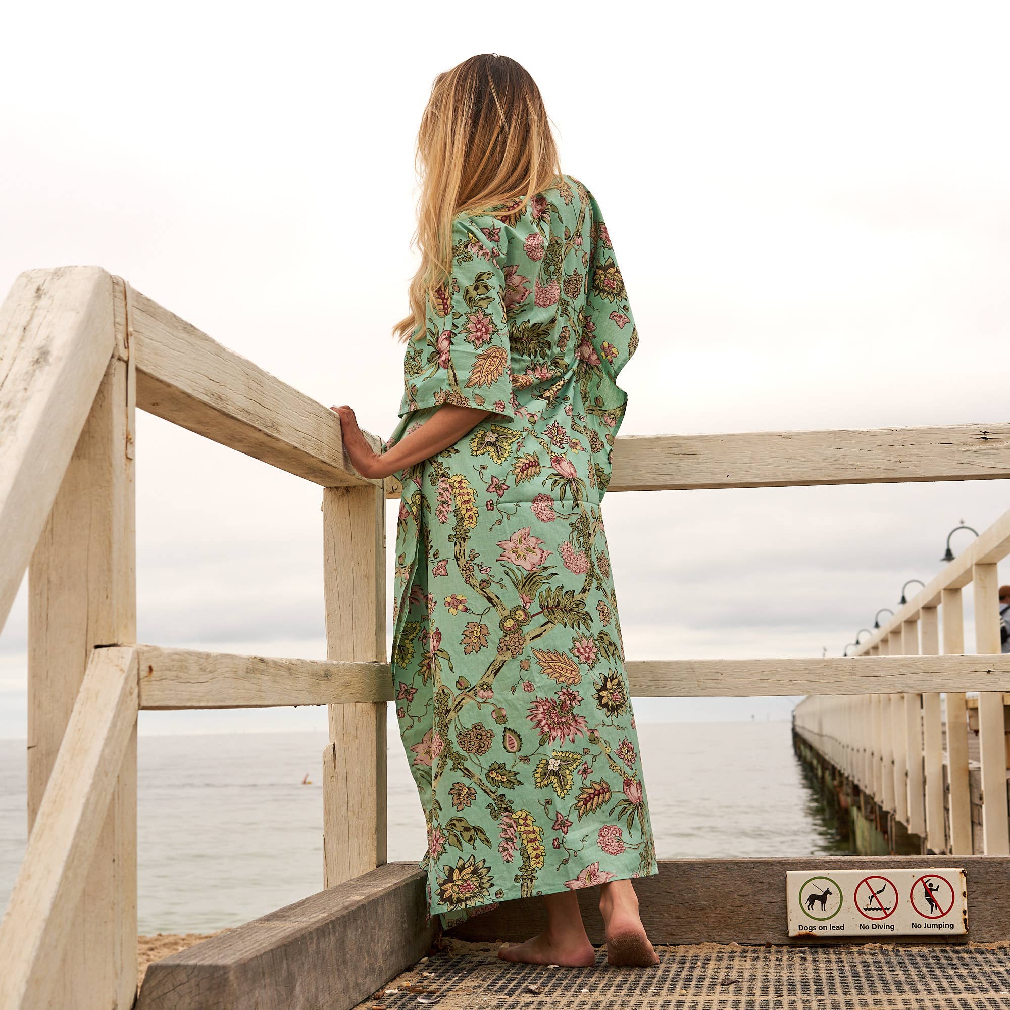 Cotton Kaftan Kimono Caftan Summer Dress Green Floral