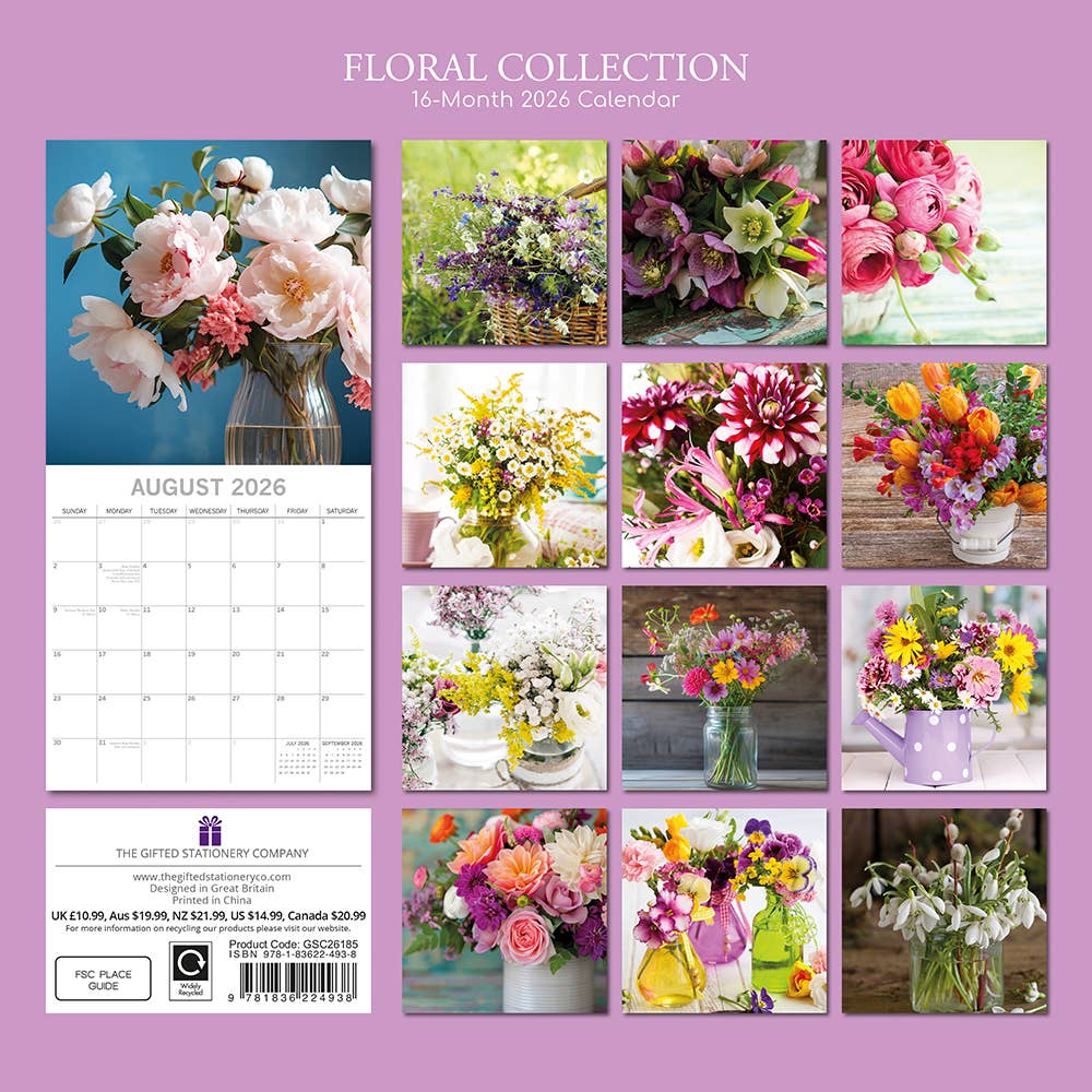 2026 Square Wall Calendar - Floral Collection