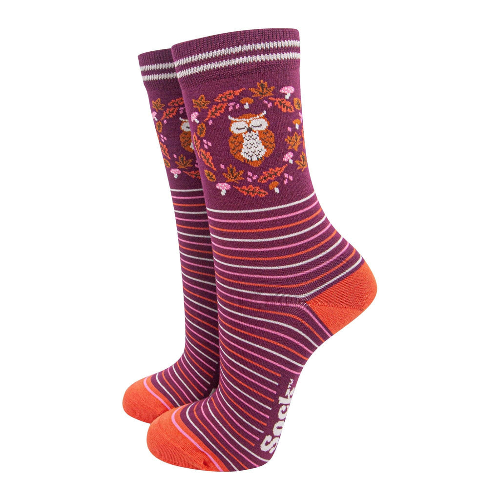 Women's Bamboo Socks - Berry, Owl