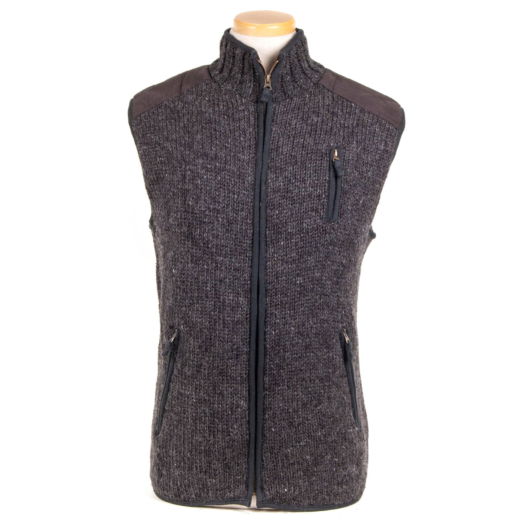 Yale Wool Zip Vest with Faux Suede Shoulder Patches