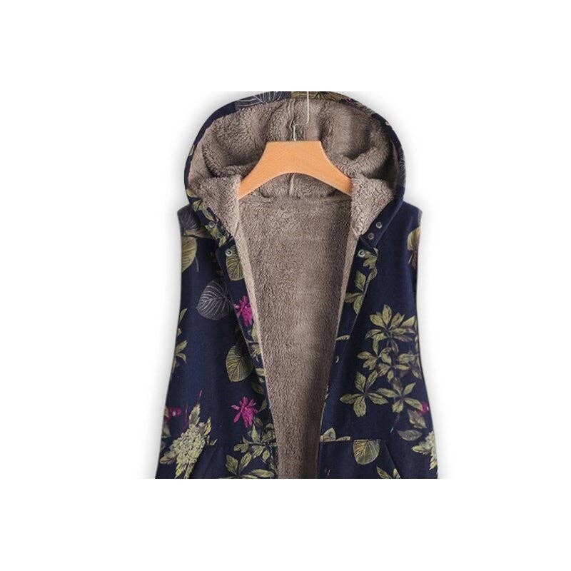 Vest With Vintage Print Hood And Mid-Length For Warmth