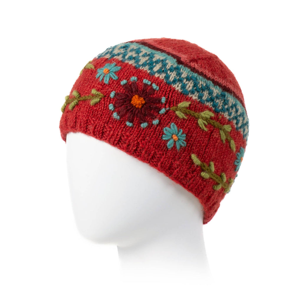 Abigail Hand Knit Wool Beanie Embroidered Hat