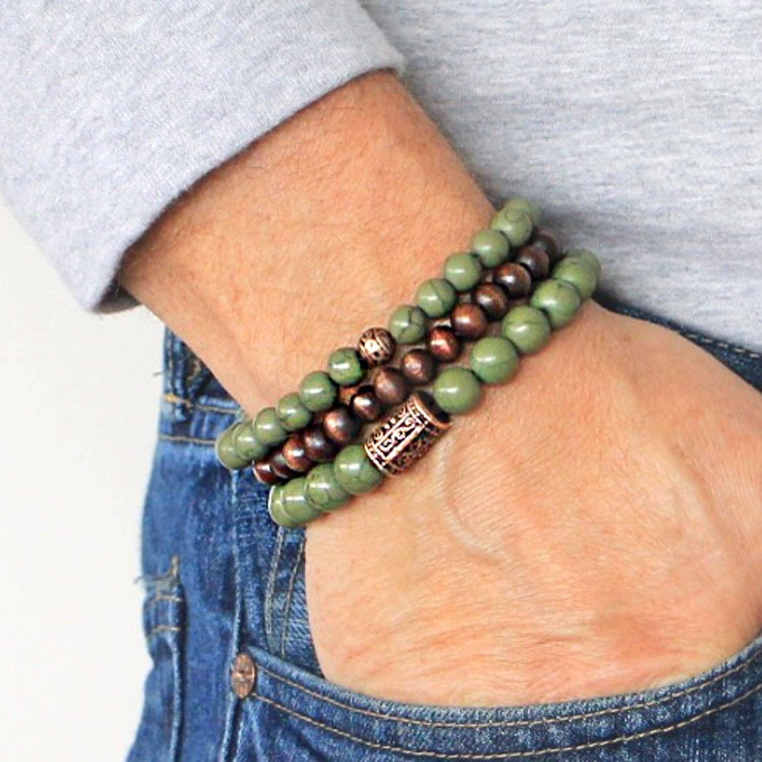 Men's Bracelets Set of 3 in Green Tones