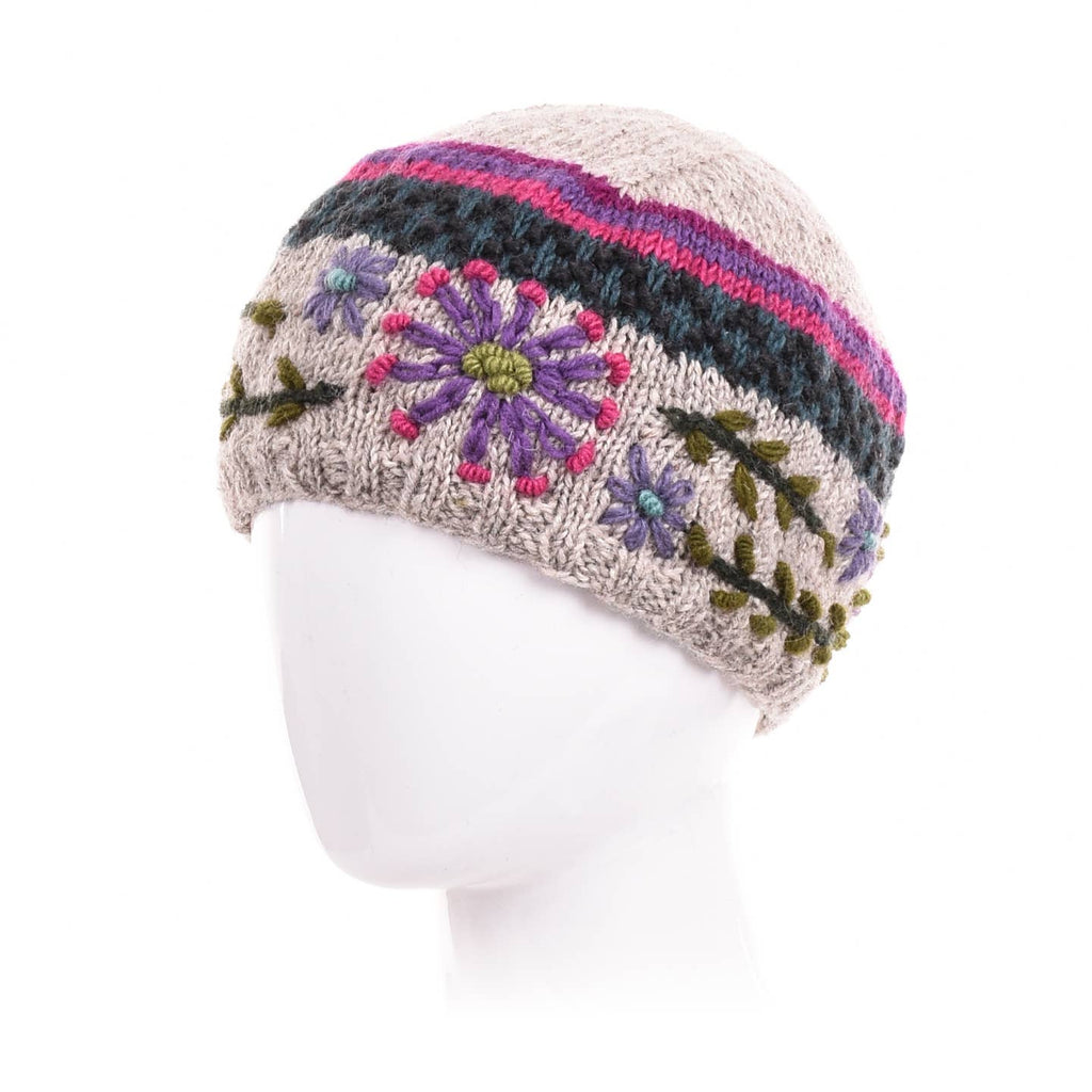 Abigail Hand Knit Wool Beanie Embroidered Hat