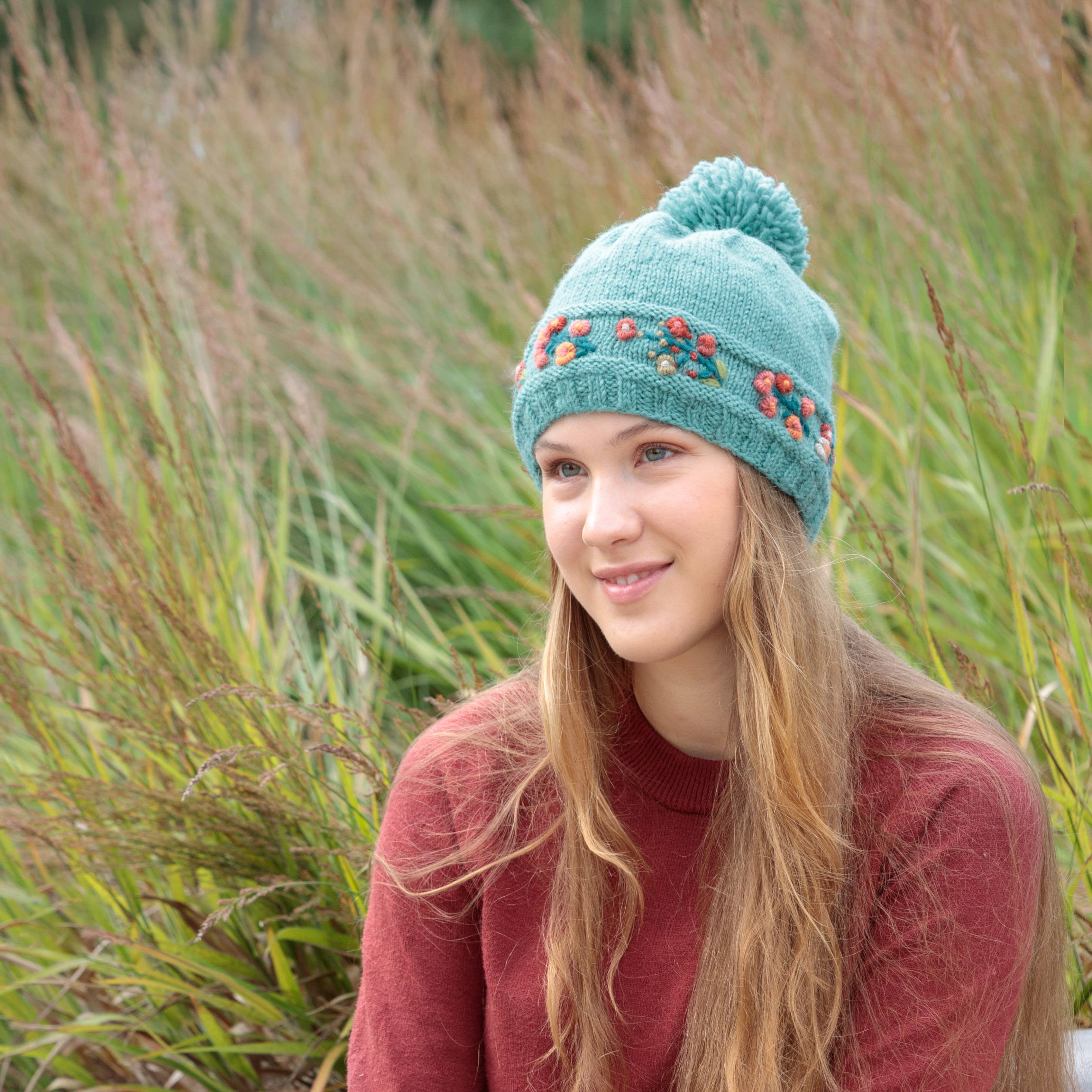 Mathilde Wool Winter Beanie Hat with Embroidered Band