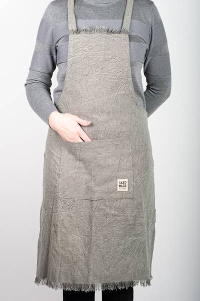 Stone Washed Apron With Fringes, Grey