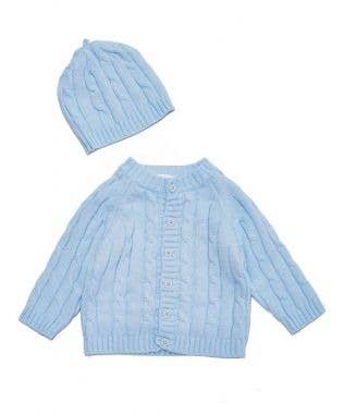 Blue Boxed Cardigan & Beanie Set